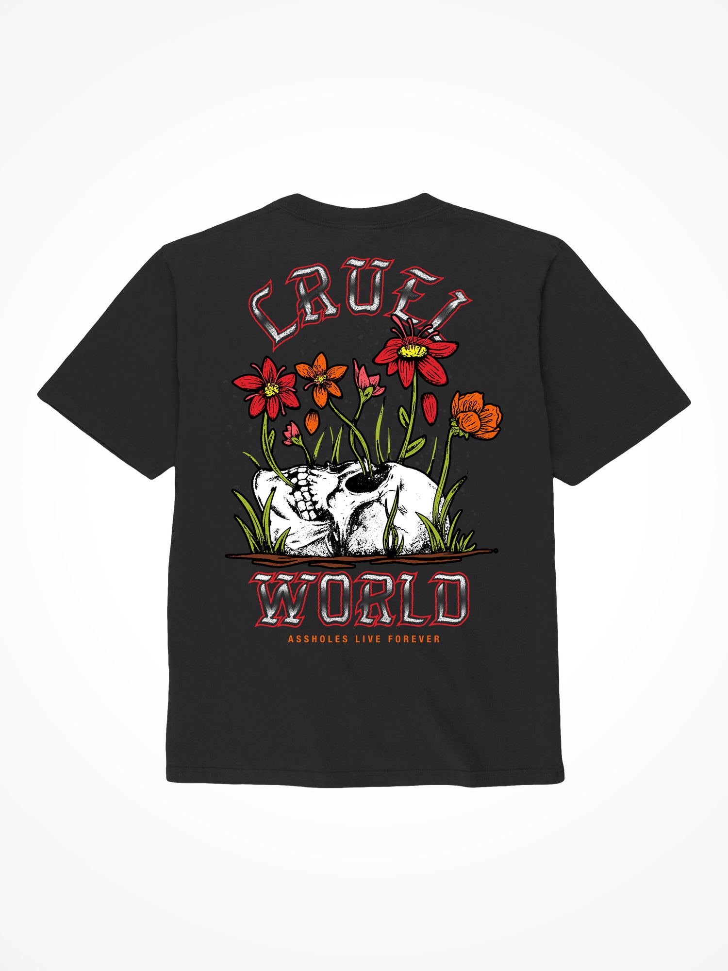 Cruel World Flowers - Black T-Shirt