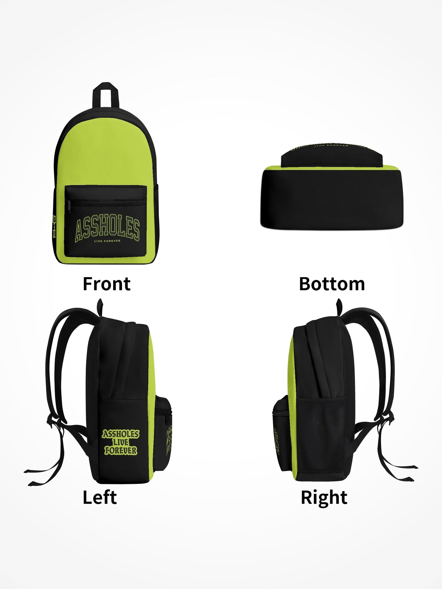 All Over Print Backpack - Assholes College Lime Black