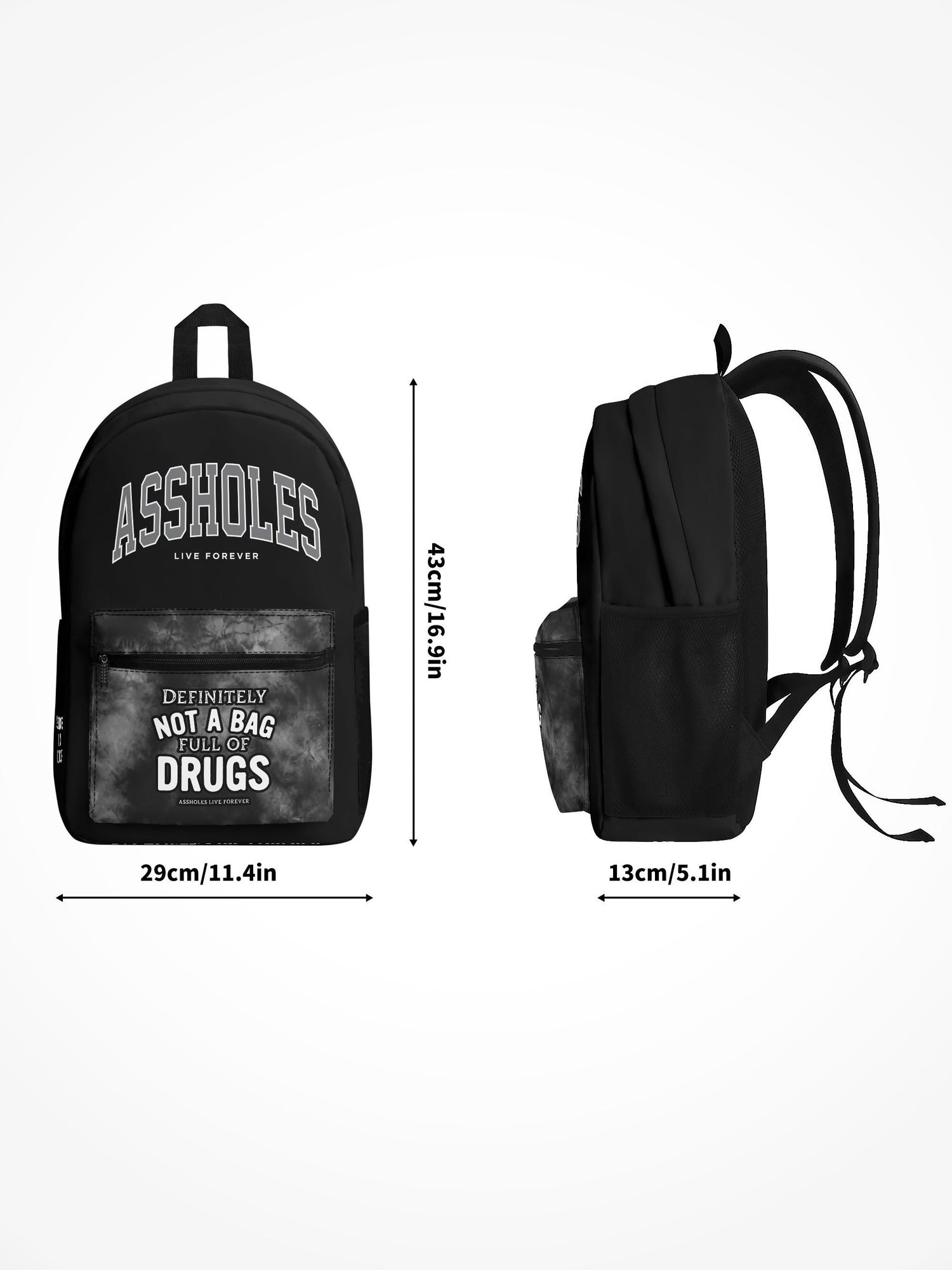 All Over Print Backpack - Bag Full Of Drugs Grey Tie Dye Pocket