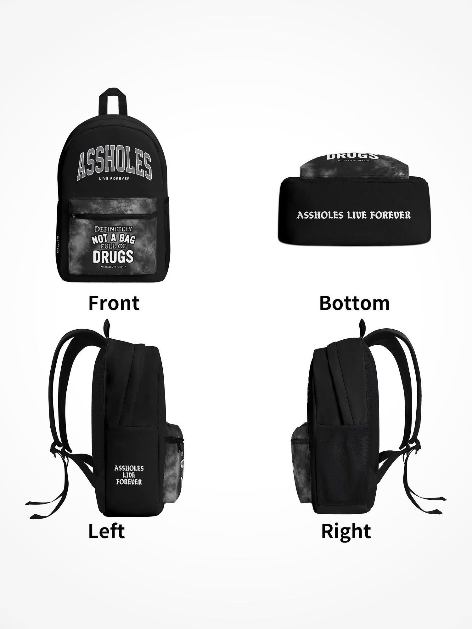 All Over Print Backpack - Bag Full Of Drugs Grey Tie Dye Pocket