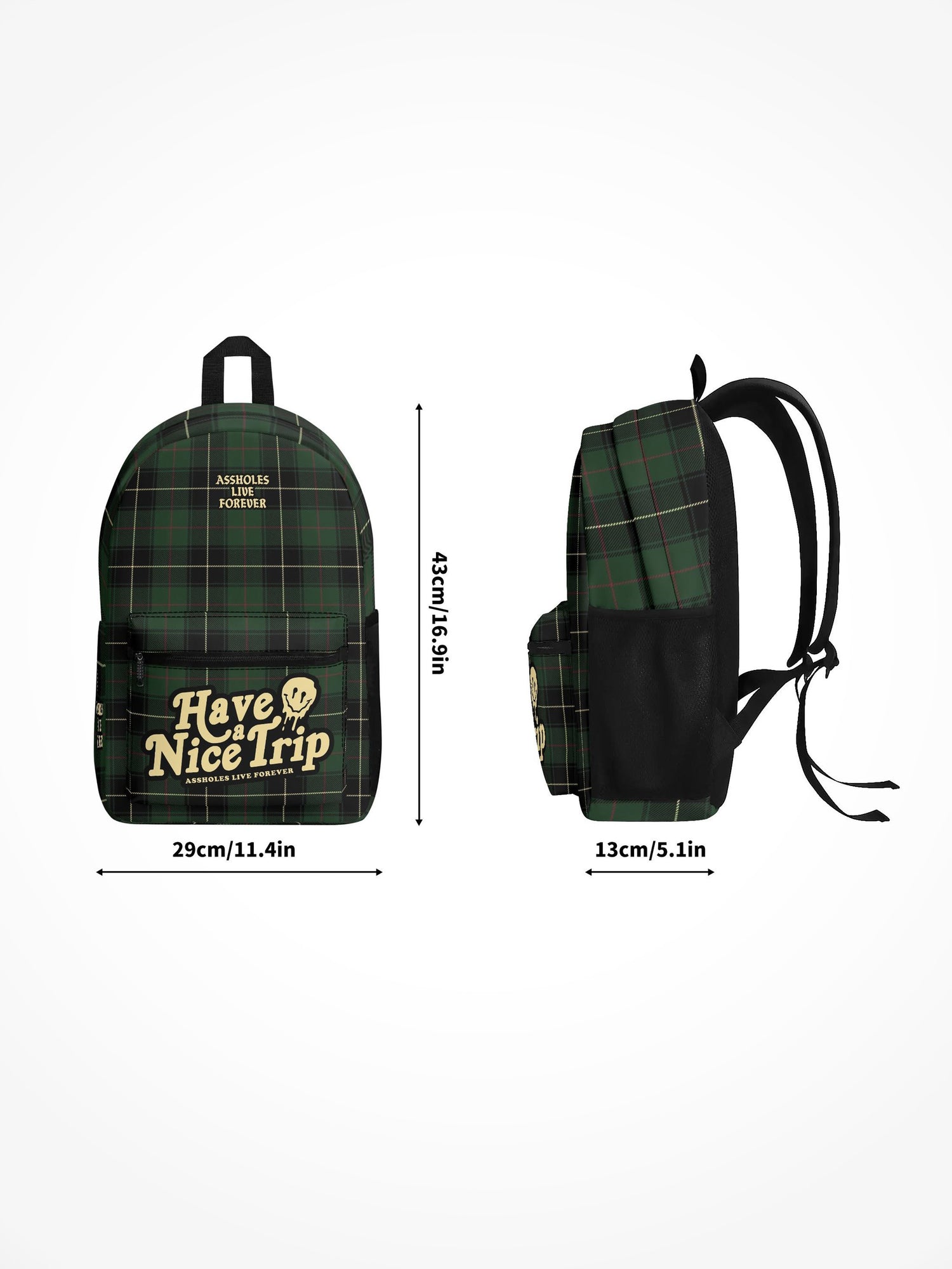 All Over Print Backpack - Have A Nice Trip Green Plaid