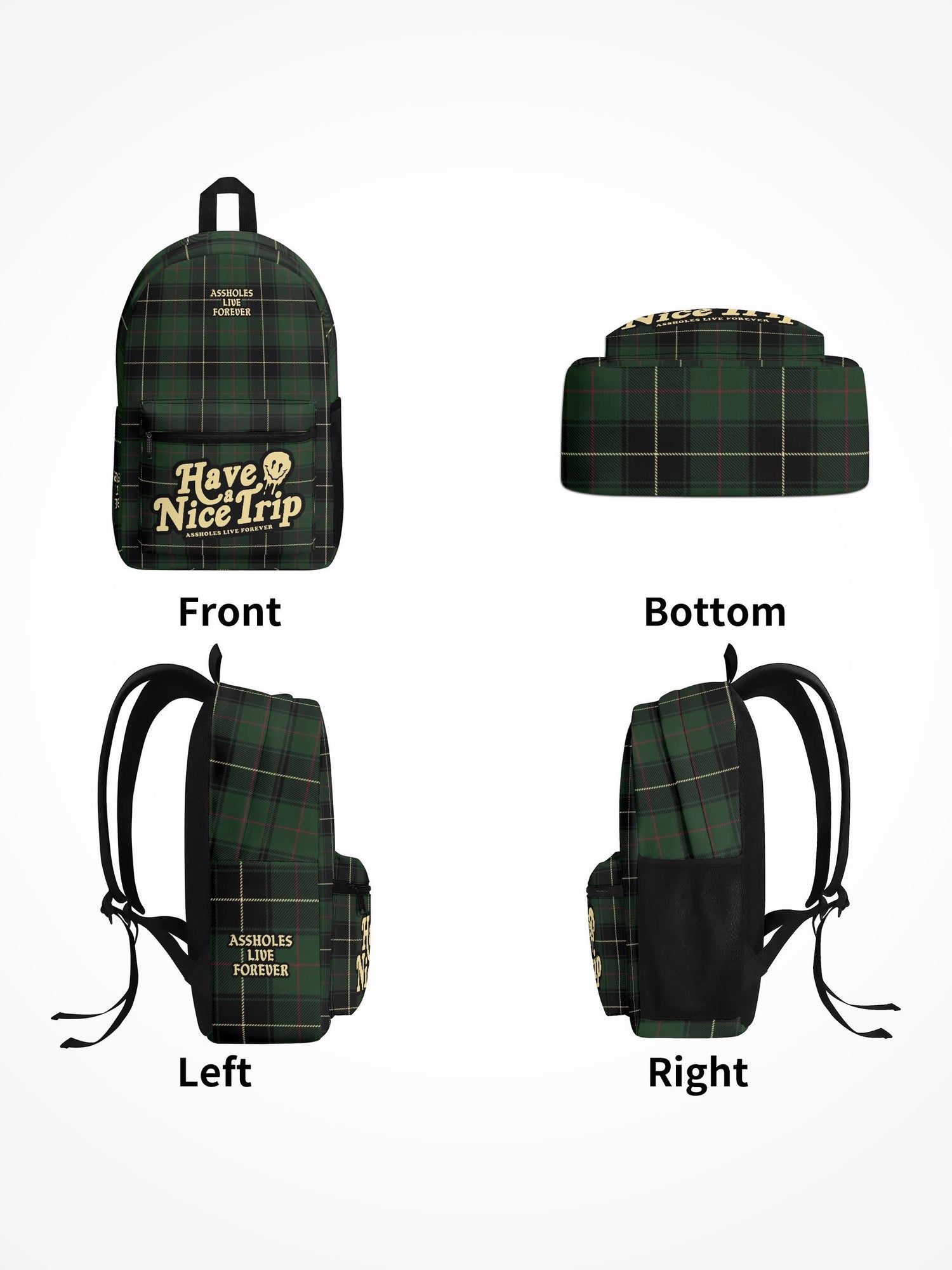 All Over Print Backpack - Have A Nice Trip Green Plaid