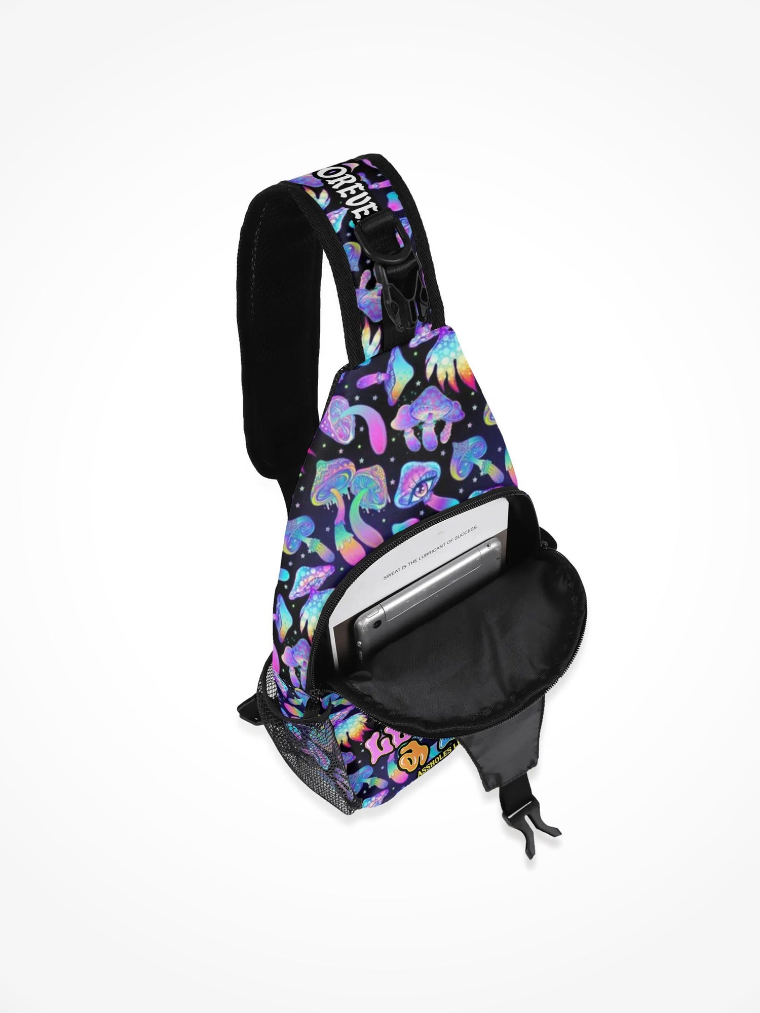 All-Over-Print Chest Crossbody Bag - Lets Take A Trip Purple Mushroom