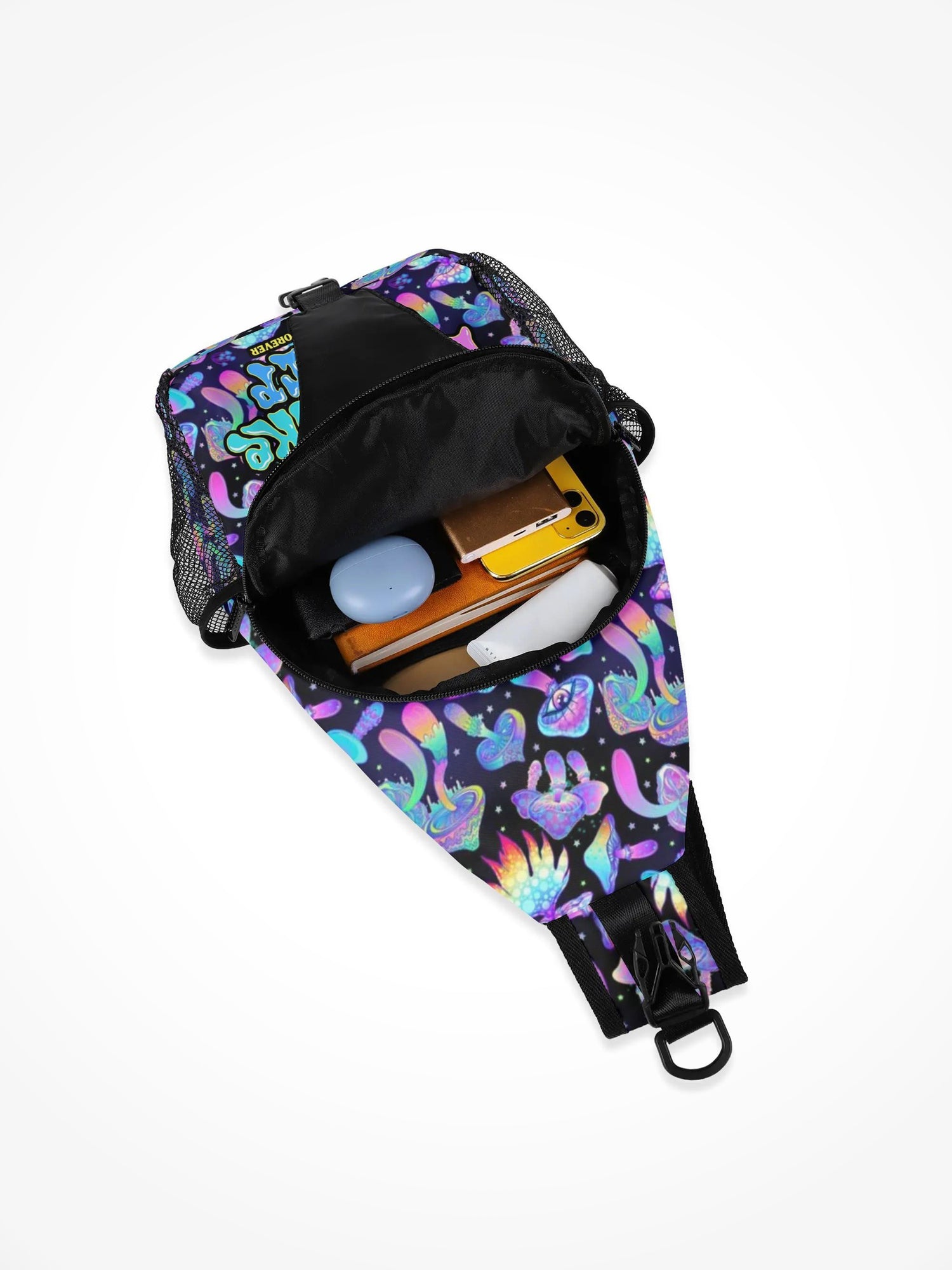All-Over-Print Chest Crossbody Bag - Lets Take A Trip Purple Mushroom