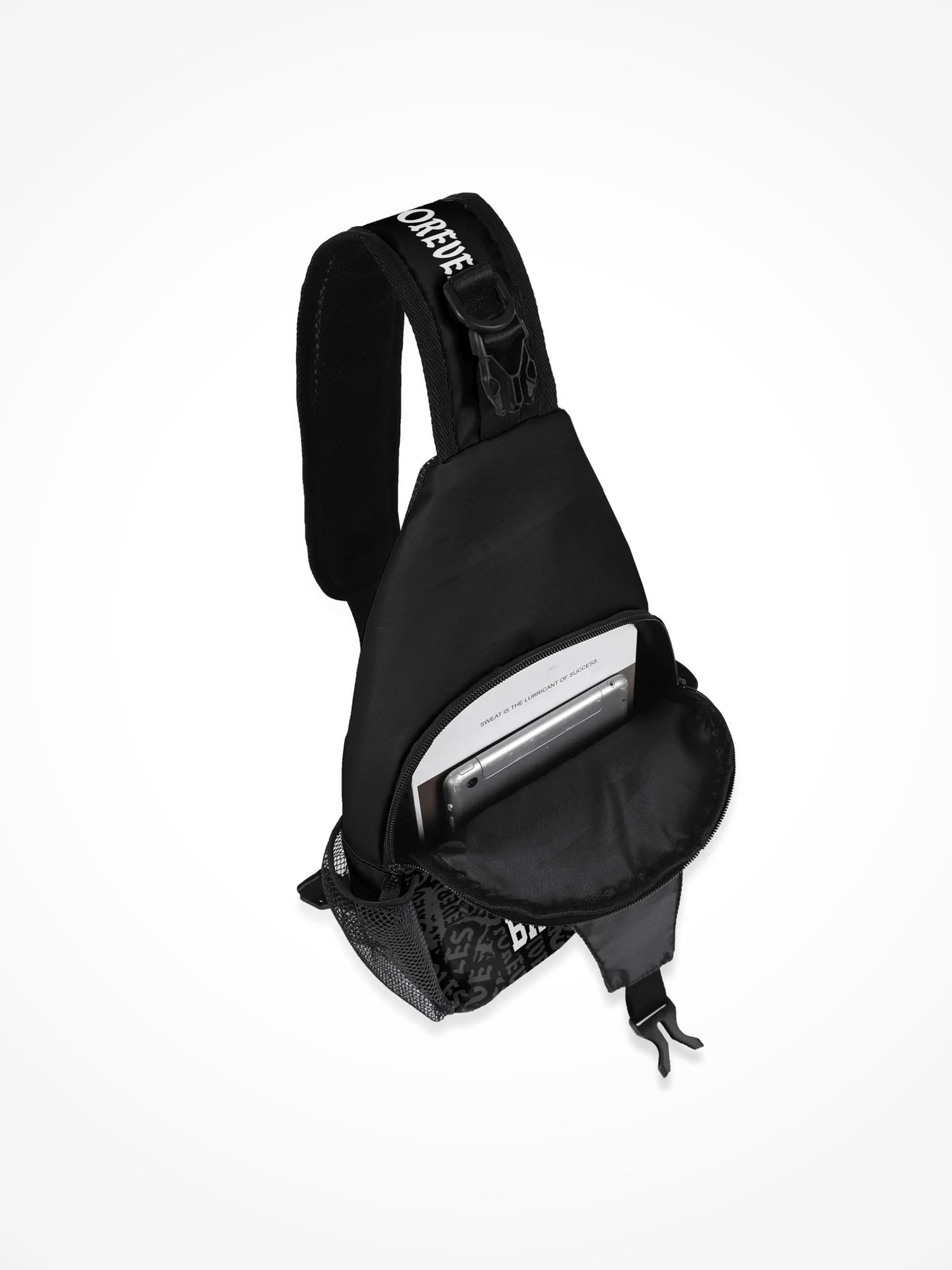 All-Over-Print Chest Crossbody Bag - Emotional Baggage Black Sticker Logo
