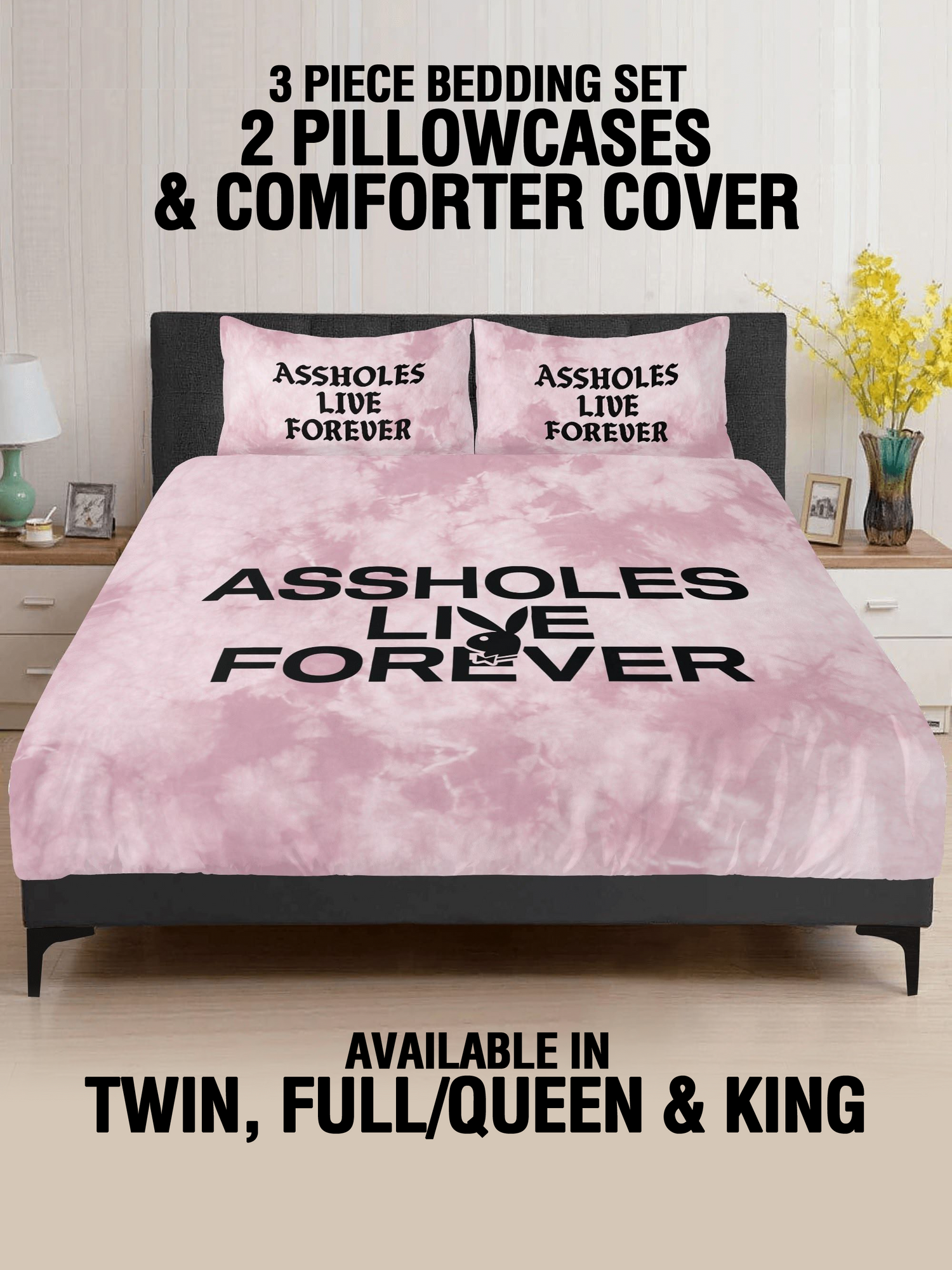 3 Pcs Bed Set - ALF Playboy Pink Tie Dye