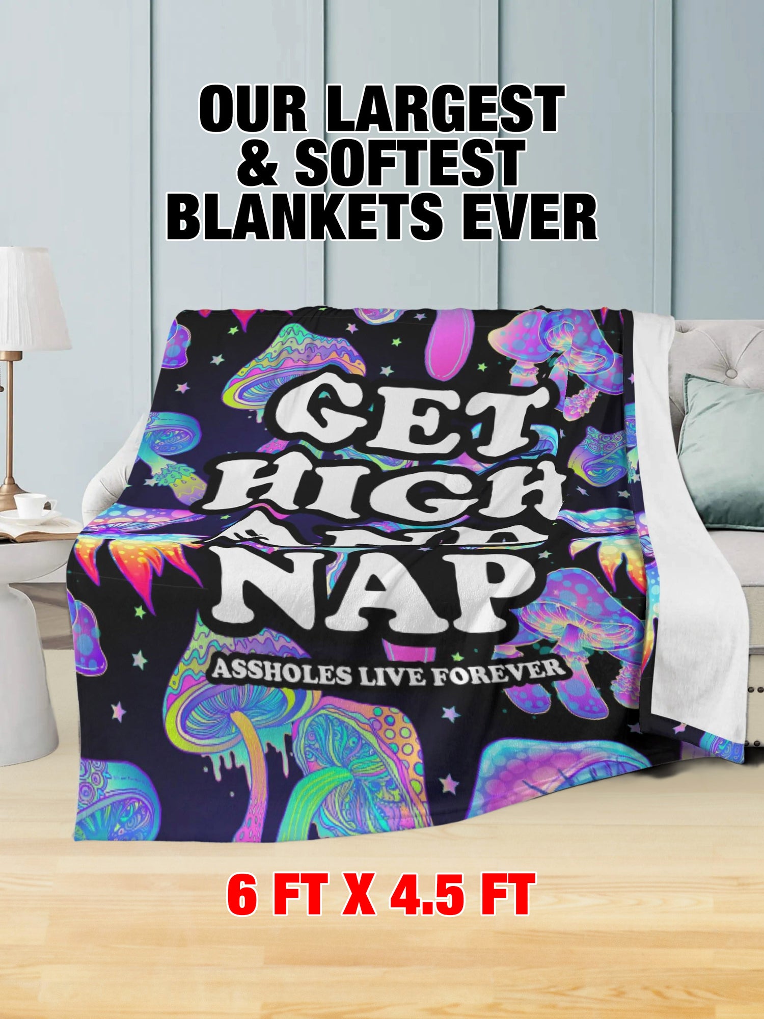 Fleece Blanket - Get High And Nap Mushrooms