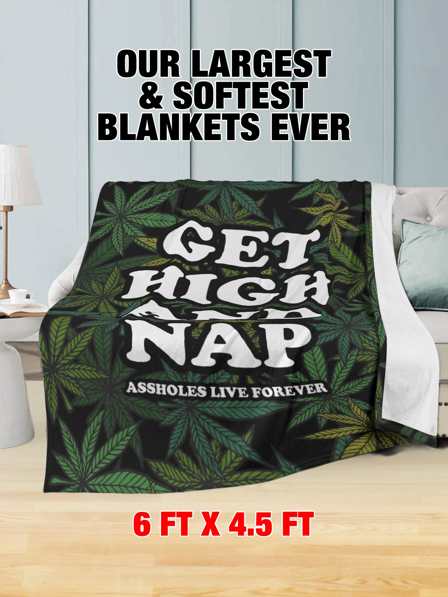 Fleece Blanket - Get High And Nap Leaves