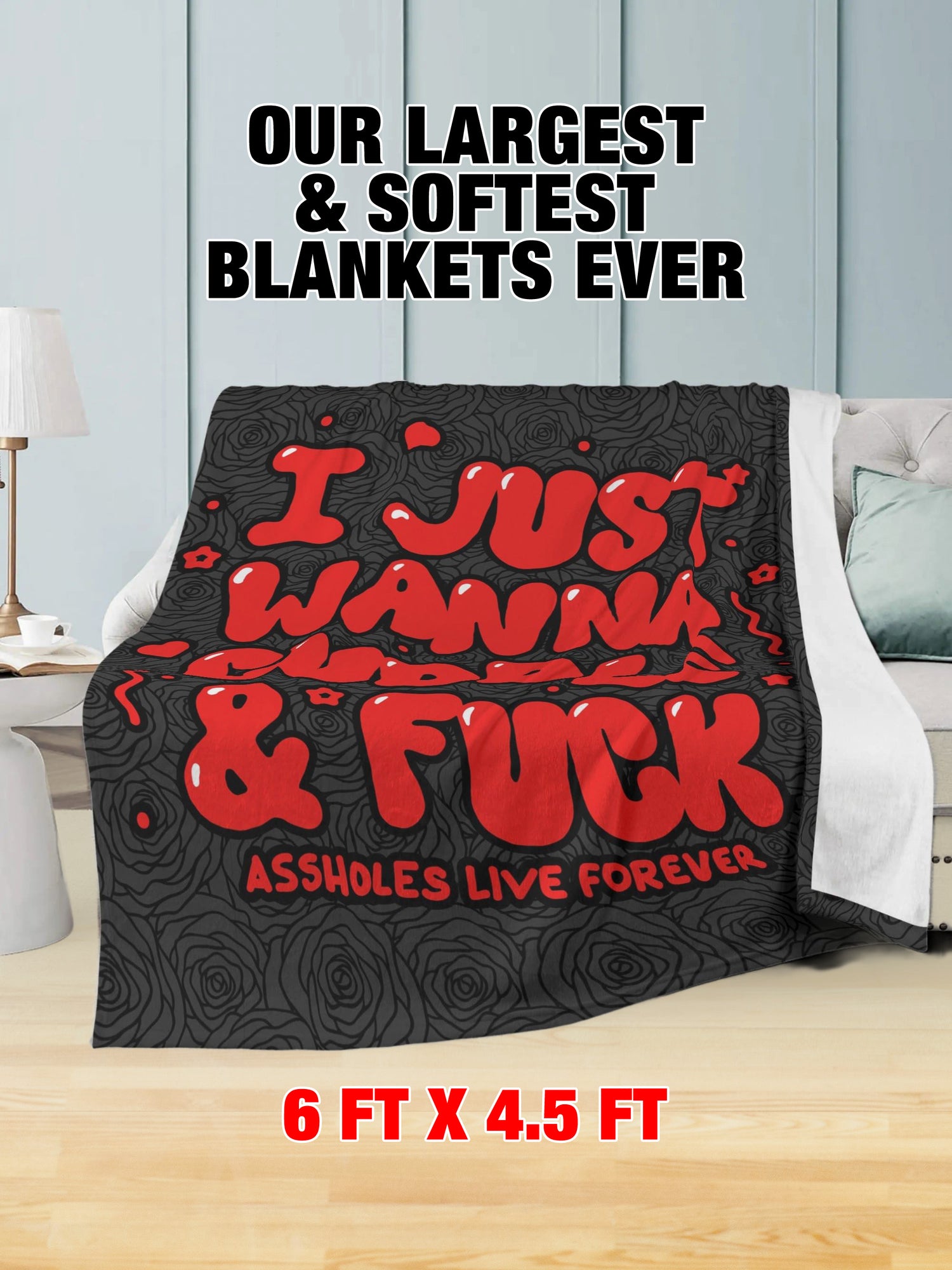 Fleece Blanket - I JUST WANNA CUDDLE & FUCK RED HEARTS