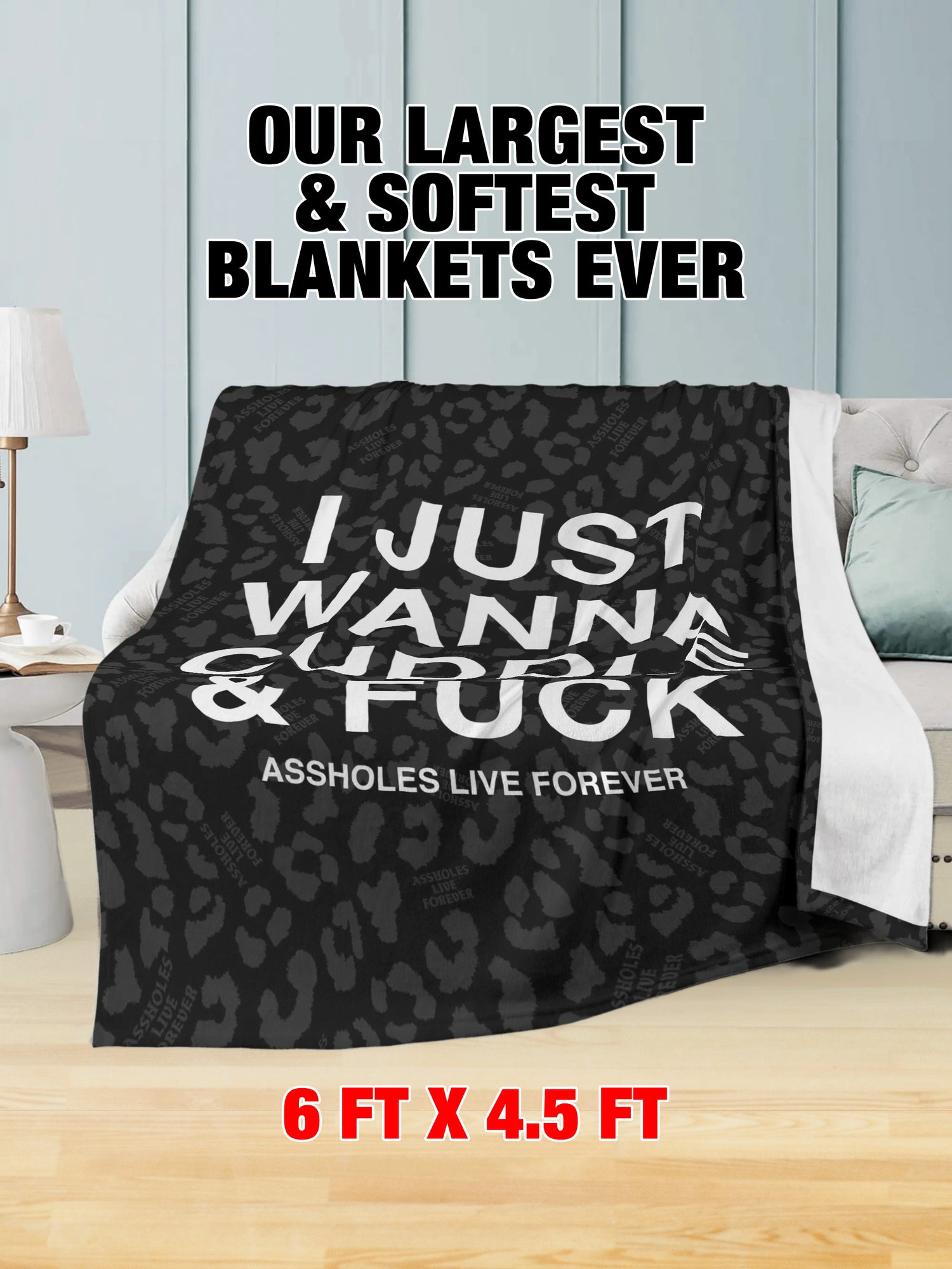 Fleece Blanket - I JUST WANNA CUDDLE & FUCK WHITE BLACK LEOPARD