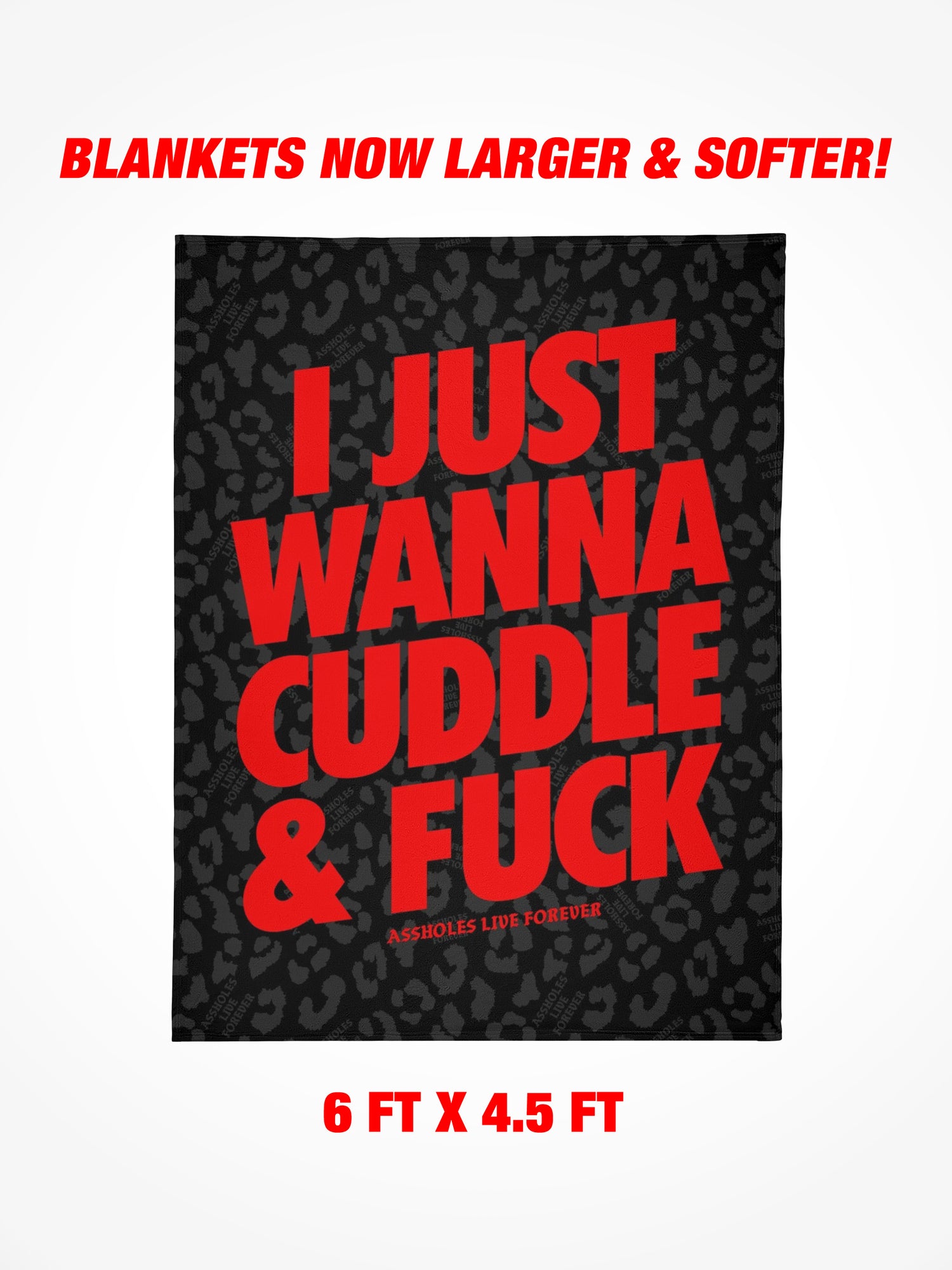 Fleece Blanket - I JUST WANNA CUDDLE & FUCK RED BLACK LEOPARD