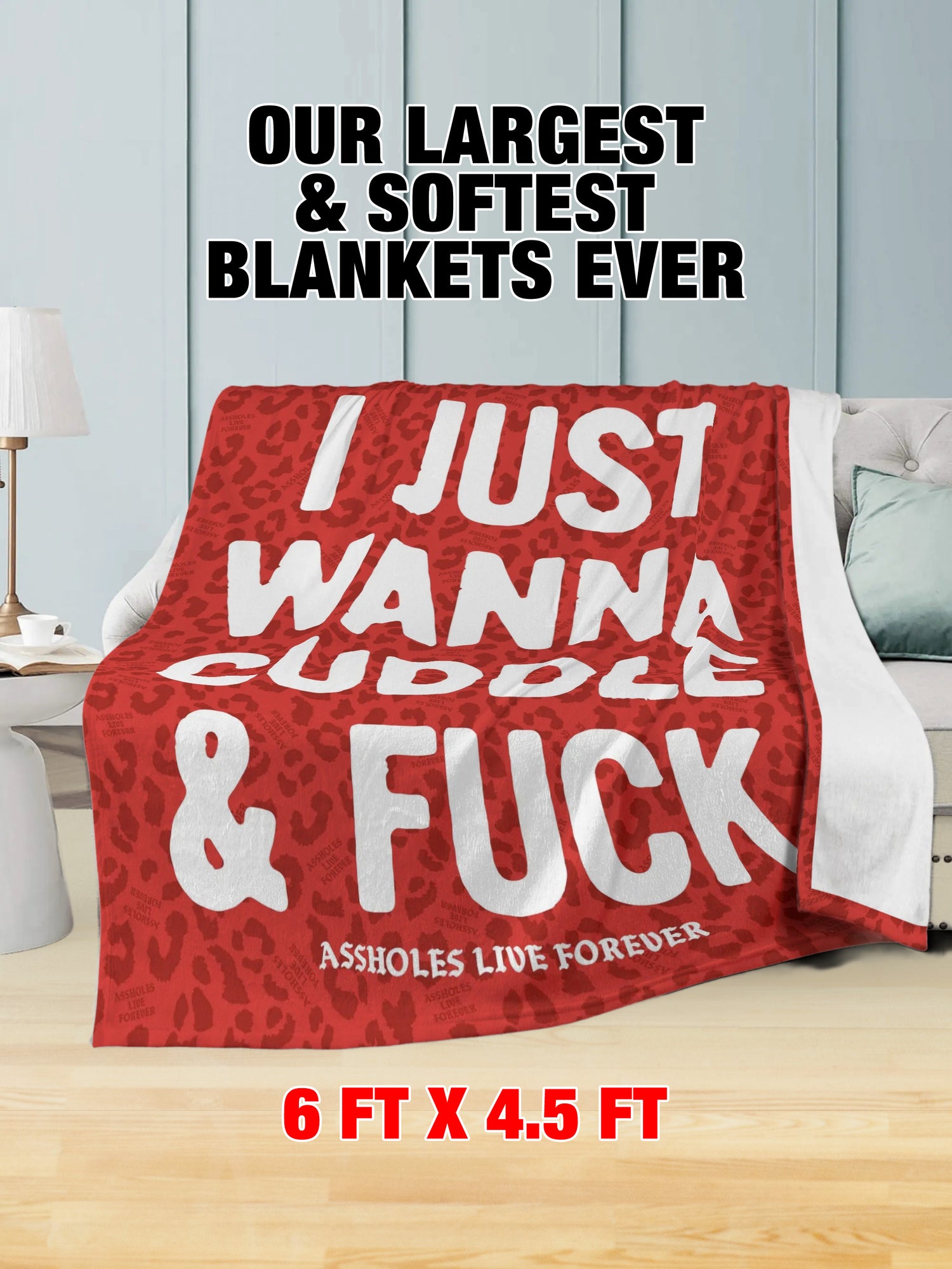 Fleece Blanket - I JUST WANNA CUDDLE & FUCK RED LEOPARD