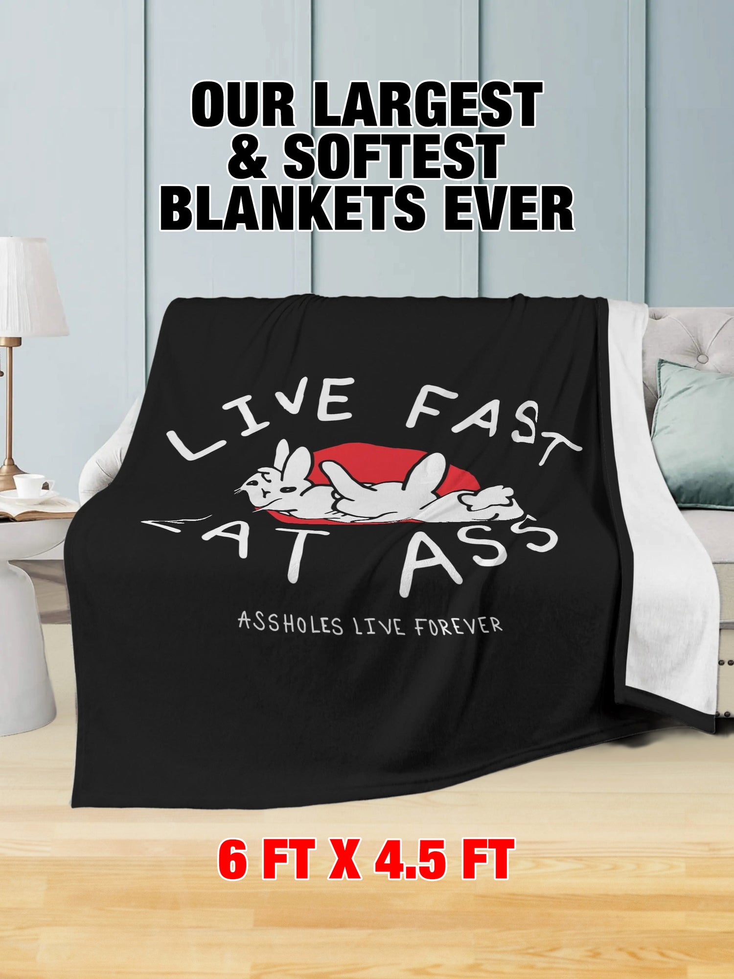 Fleece Blanket - Live Fast Eat Ass Black