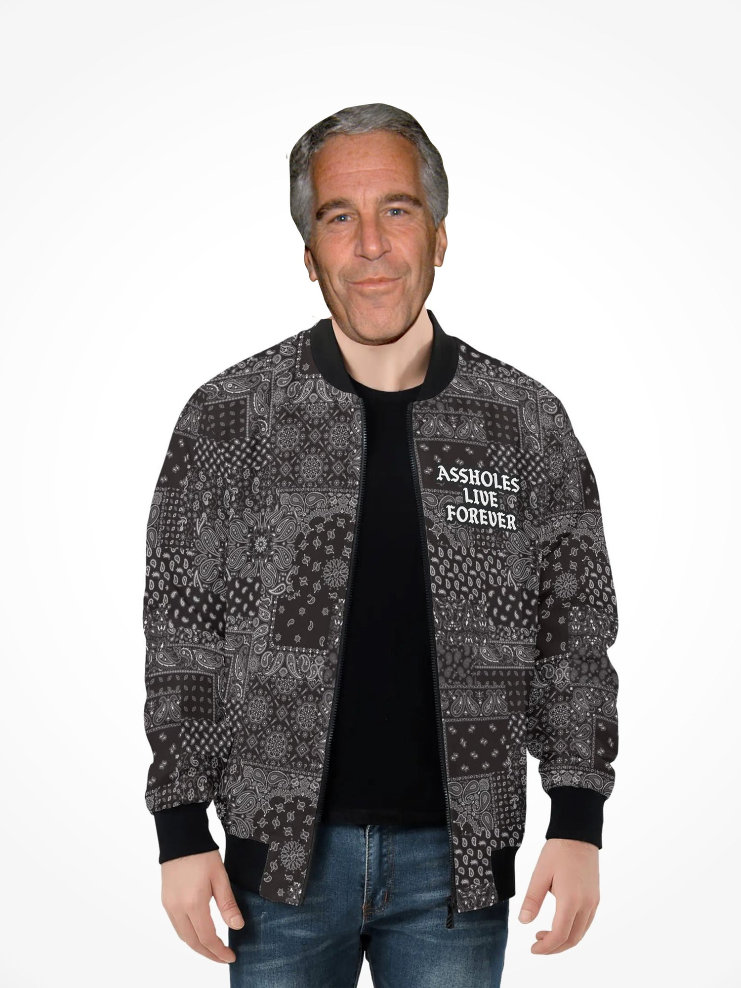 Mens All Over Print Zip Bomber Jacket - Black Bandana