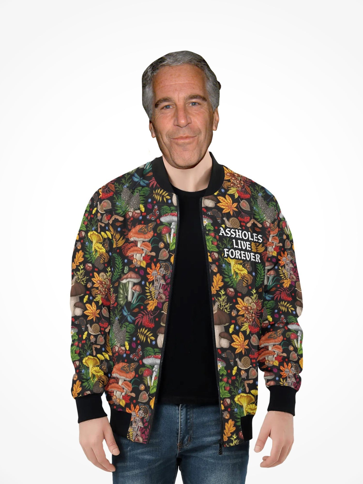 Mens All Over Print Zip Bomber Jacket Forest Mushroom