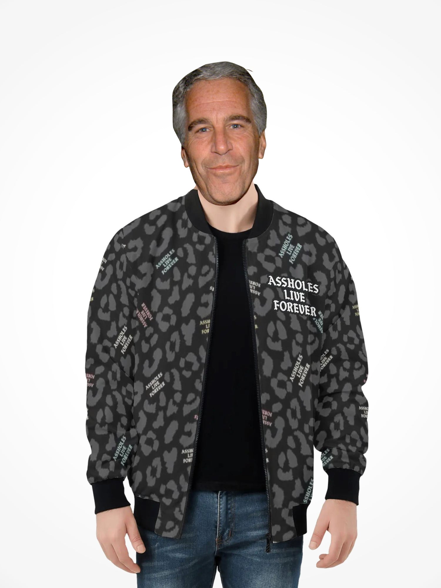 Mens All Over Print Zip Bomber Jacket - ALF Black Leopard