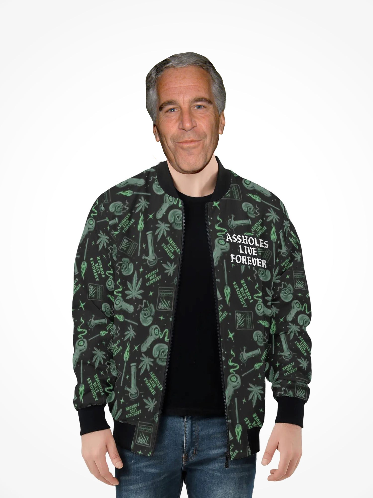 Mens All Over Print Zip Bomber Jacket - Stoner Skull