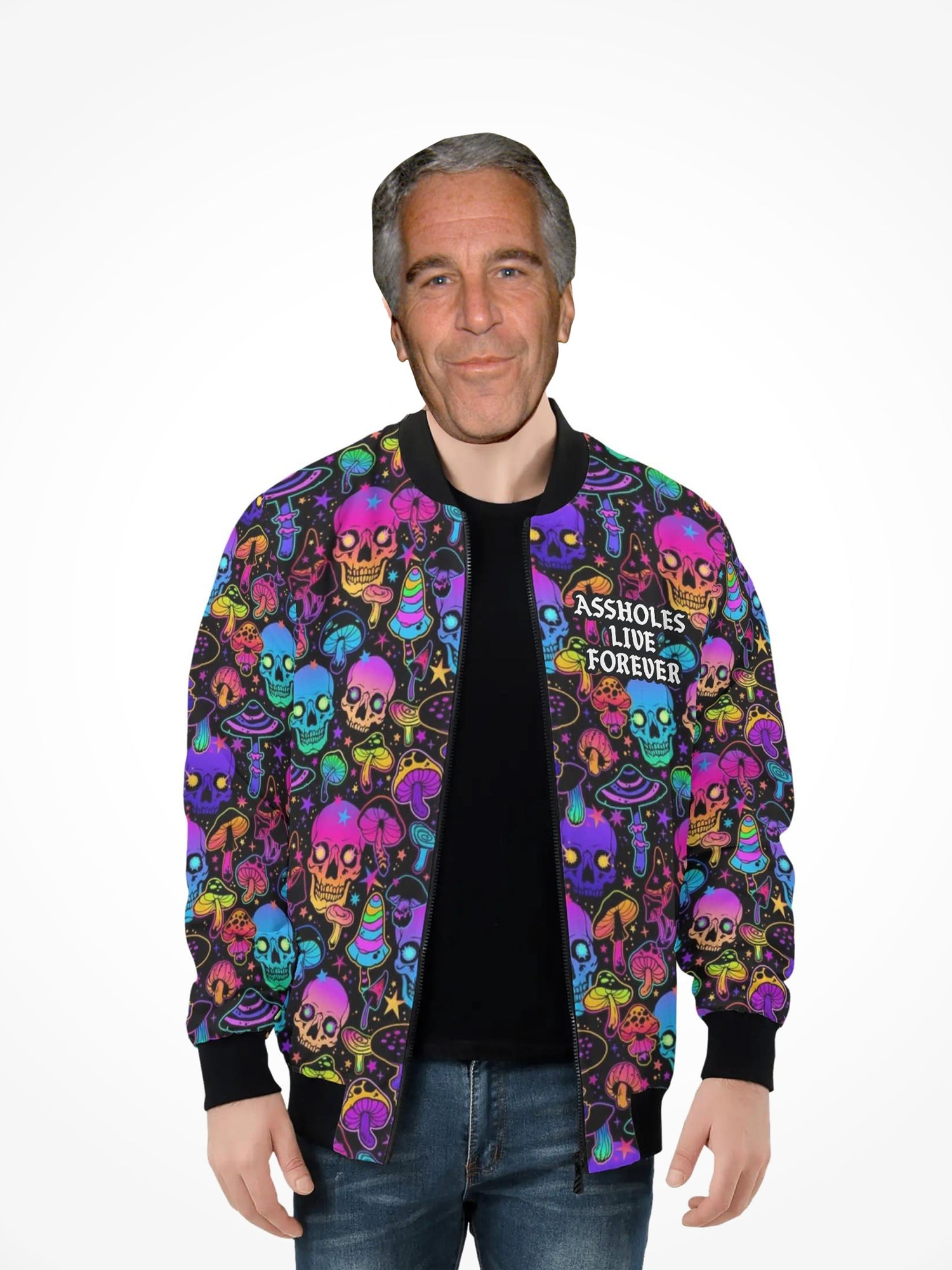 Mens All Over Print Zip Bomber Jacket Trippy Skull
