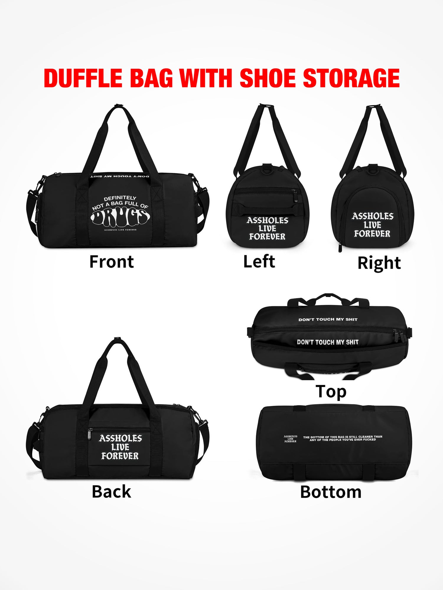 Duffle Bag - FULL OF DRUGS - BUBBLE FONT BLACK