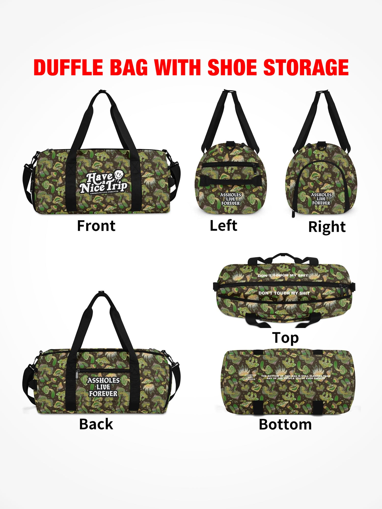 Duffle Bag - HAVE A NICE TRIP - Green Mushroom