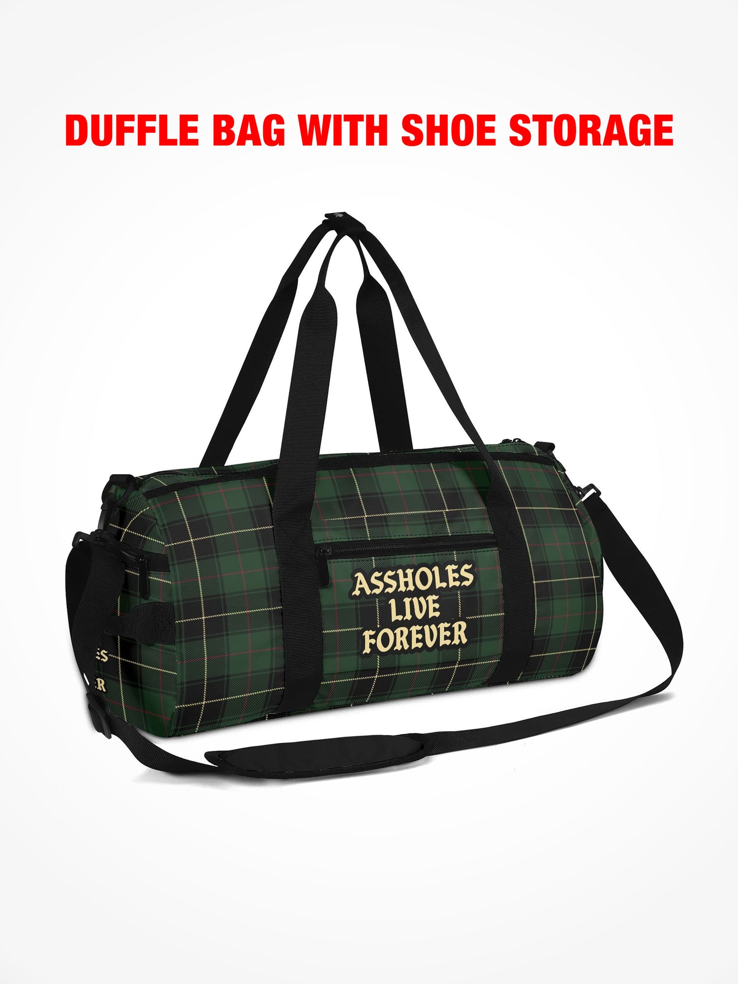 Duffle Bag - HAVE A NICE TRIP - Green Plaid