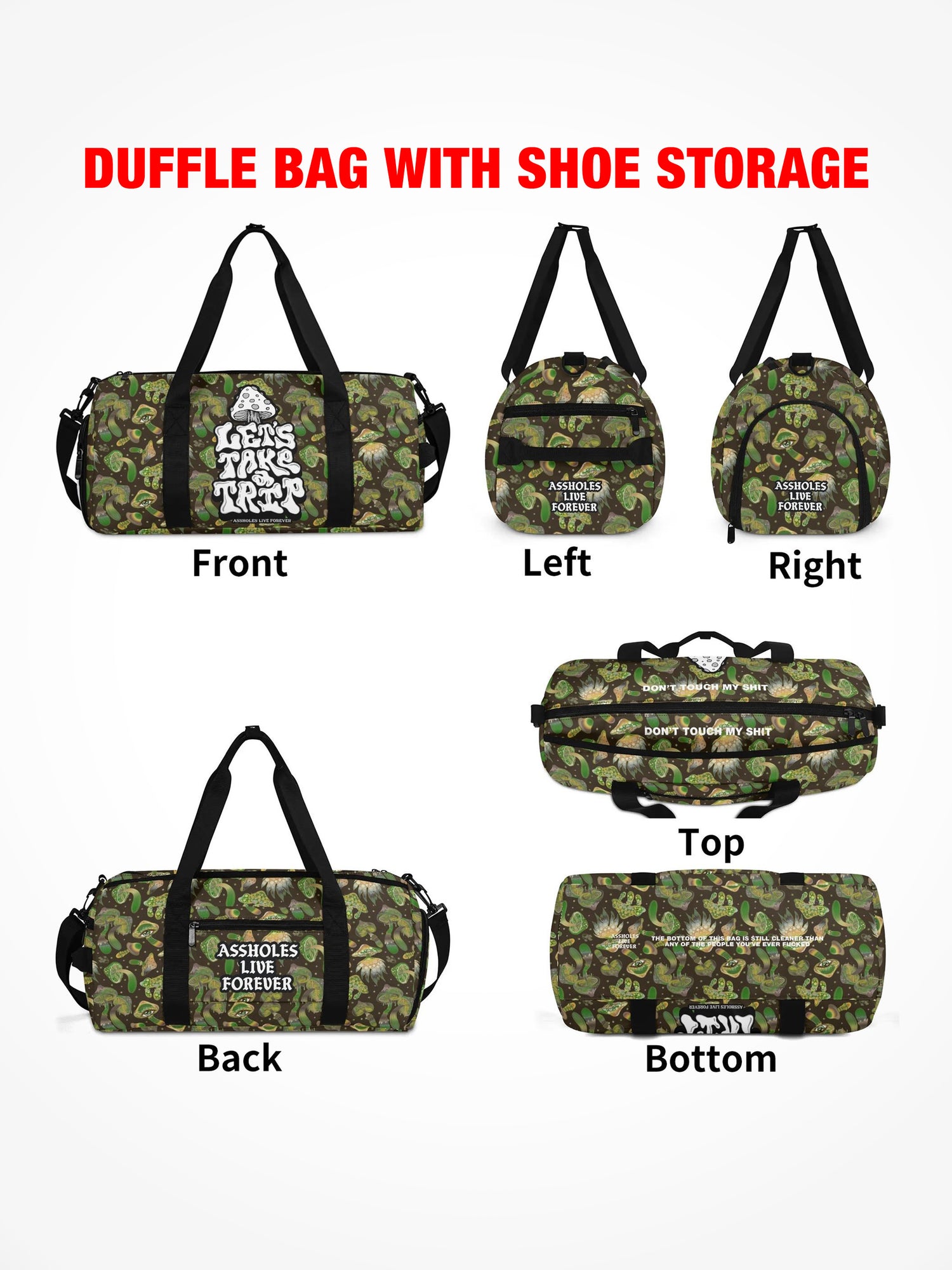 Duffle Bag - LETS TAKE A TRIP - Green Mushroom