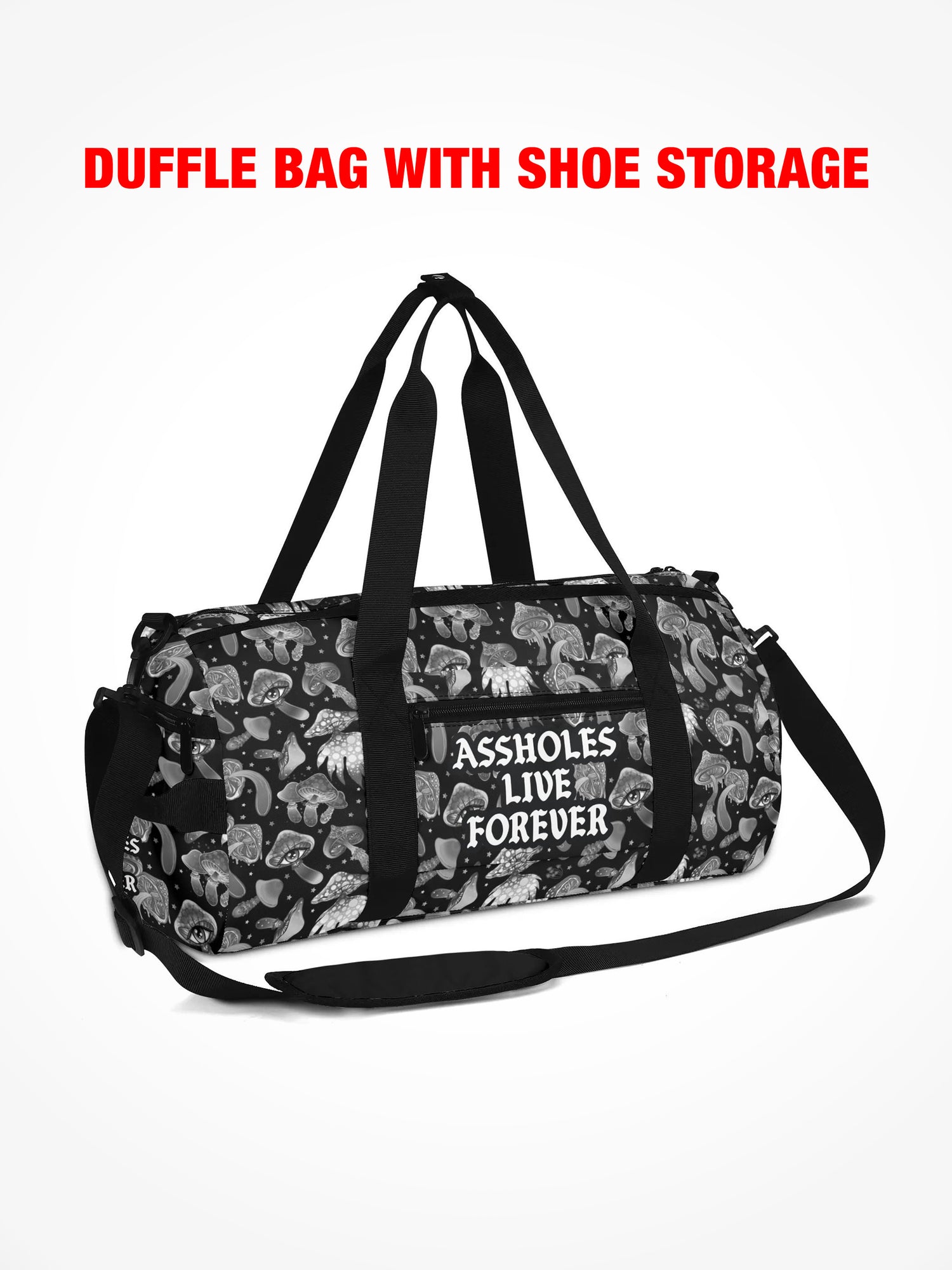 Duffle Bag - LETS TAKE A TRIP - Gray Mushroom