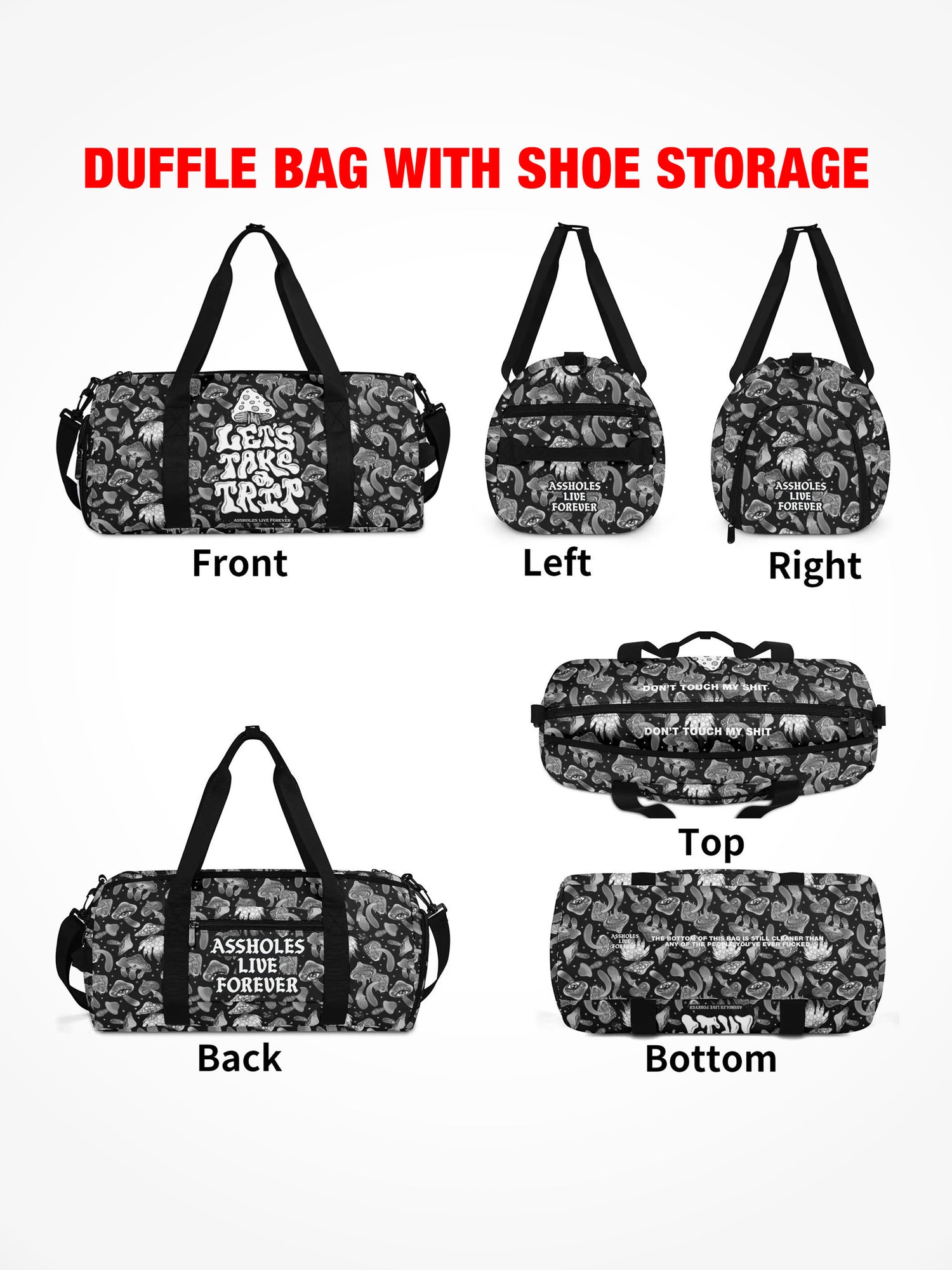 Duffle Bag - LETS TAKE A TRIP - Gray Mushroom
