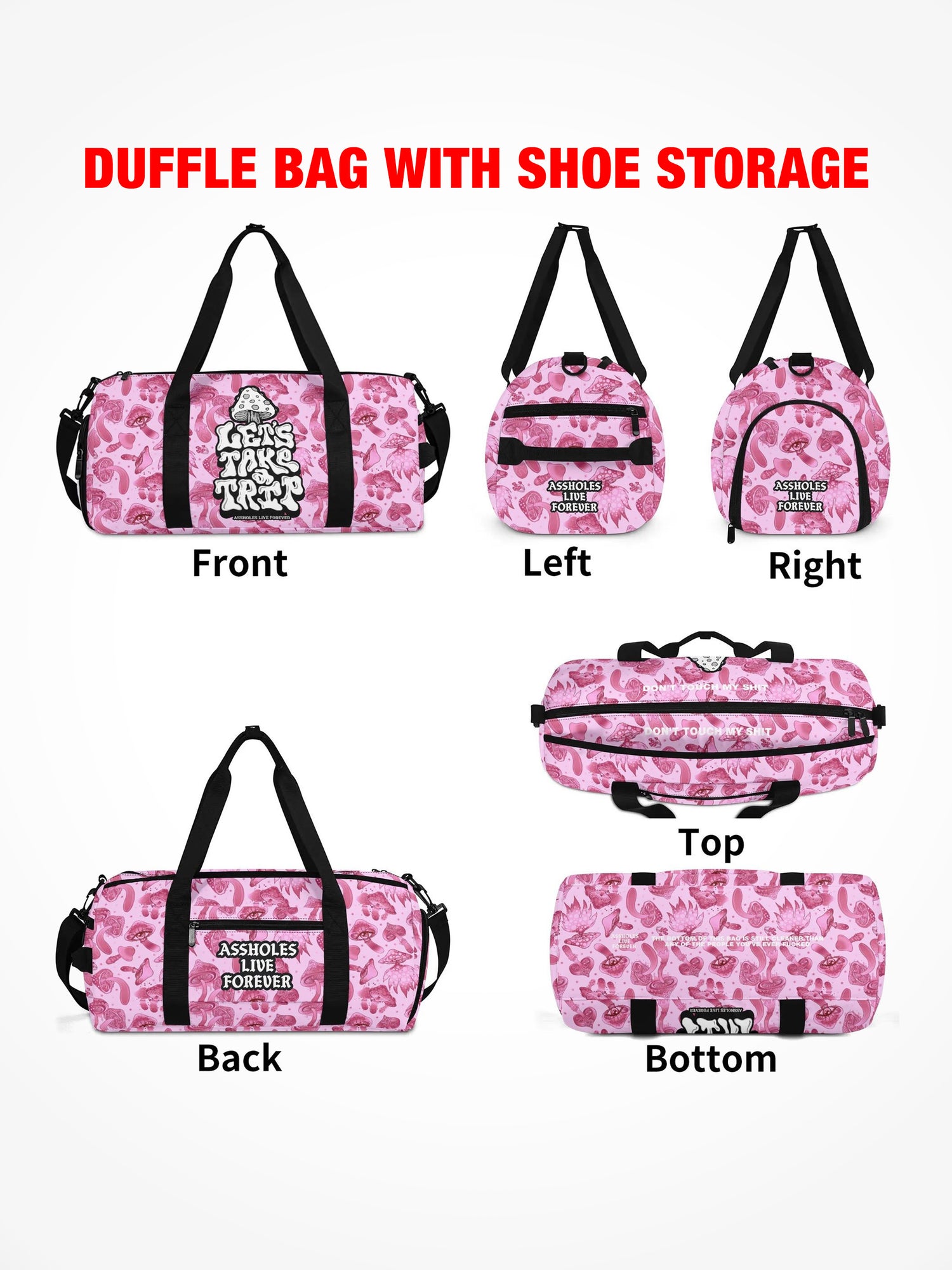 Duffle Bag - LETS TAKE A TRIP - Pink Mushroom