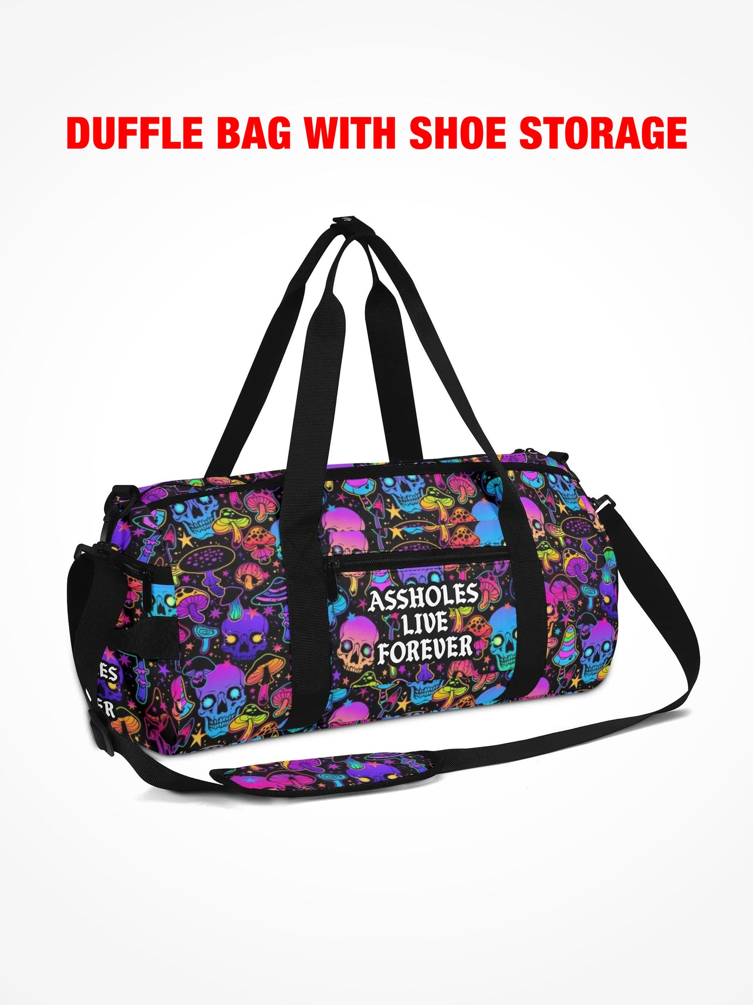 Duffle Bag - LETS TAKE A TRIP -  Neon Skull Fungi