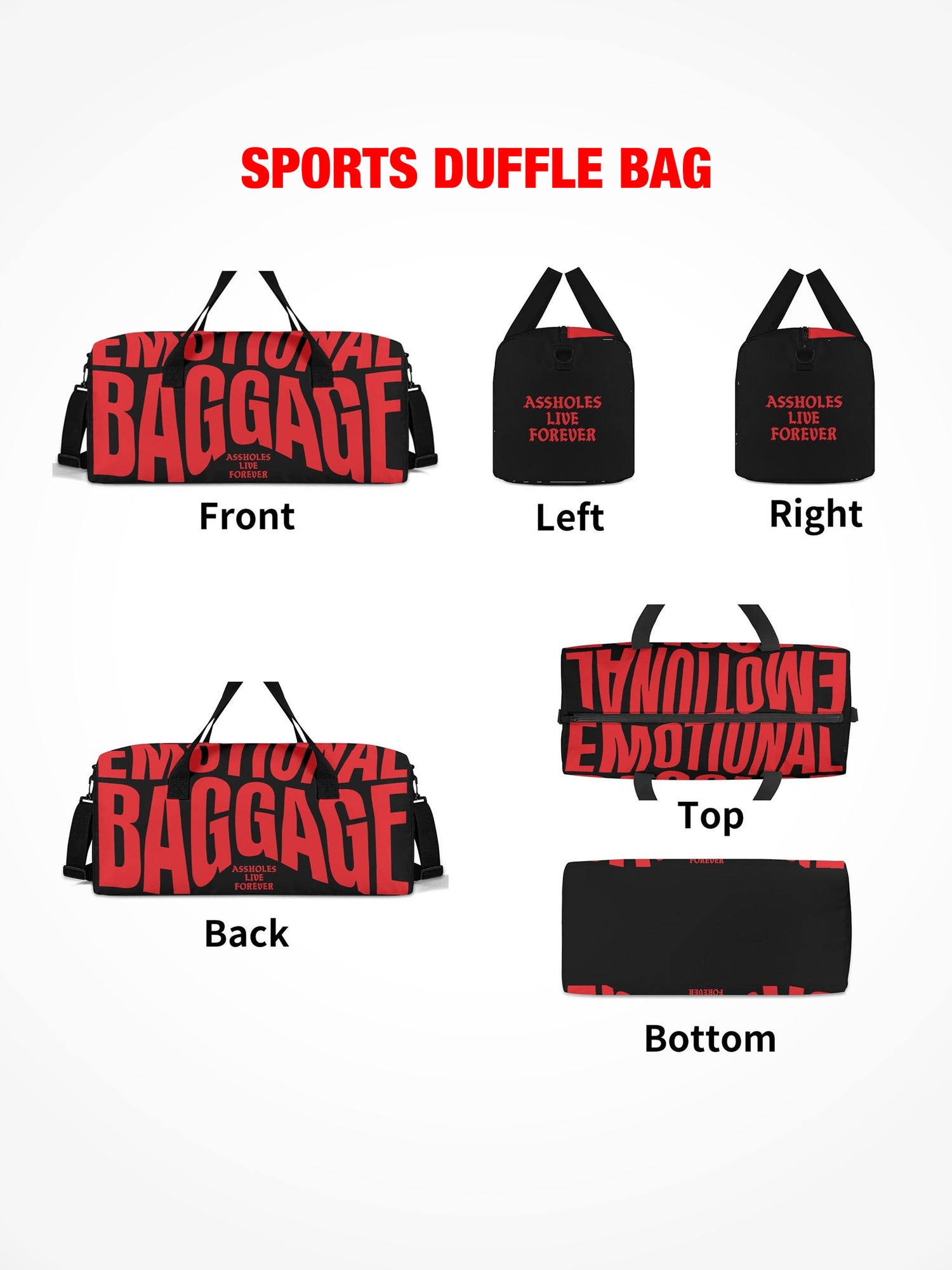 Sports Duffle Bag - Emotional Baggage Warped - Black & Red