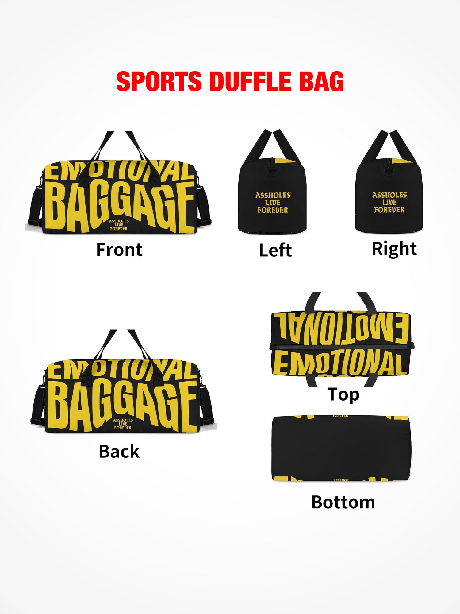 Sports Duffle Bag - Emotional Baggage Warped - Black & Yellow