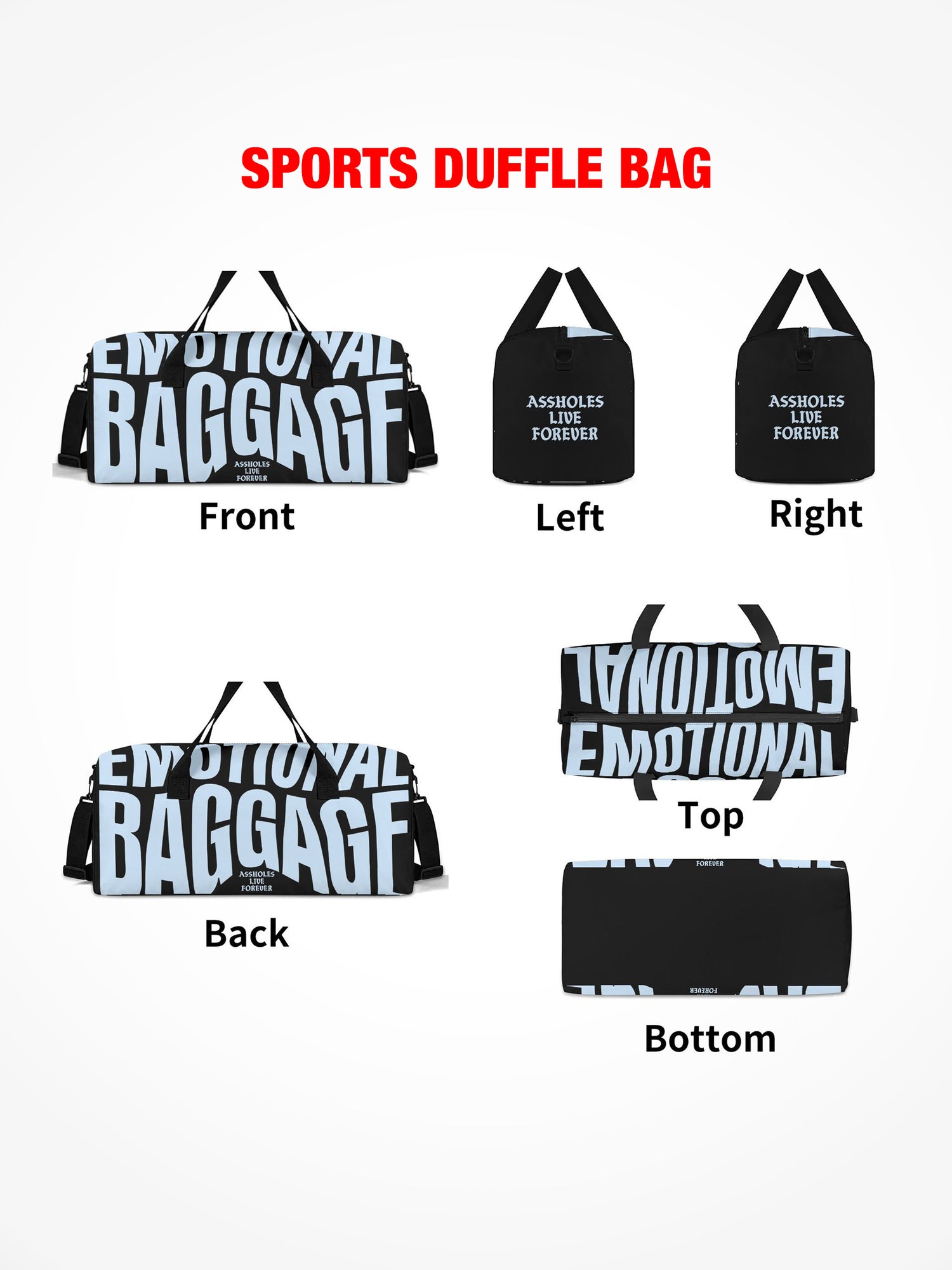 Sports Duffle Bag - Emotional Baggage Warped - Navy & Sky