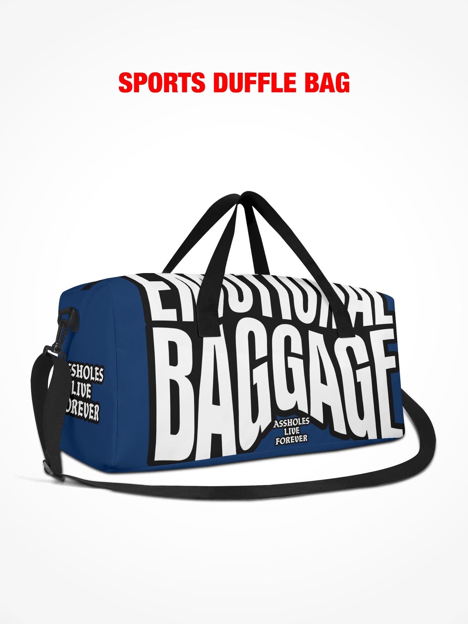 Sports Duffle Bag - Emotional Baggage Warped - Navy & White