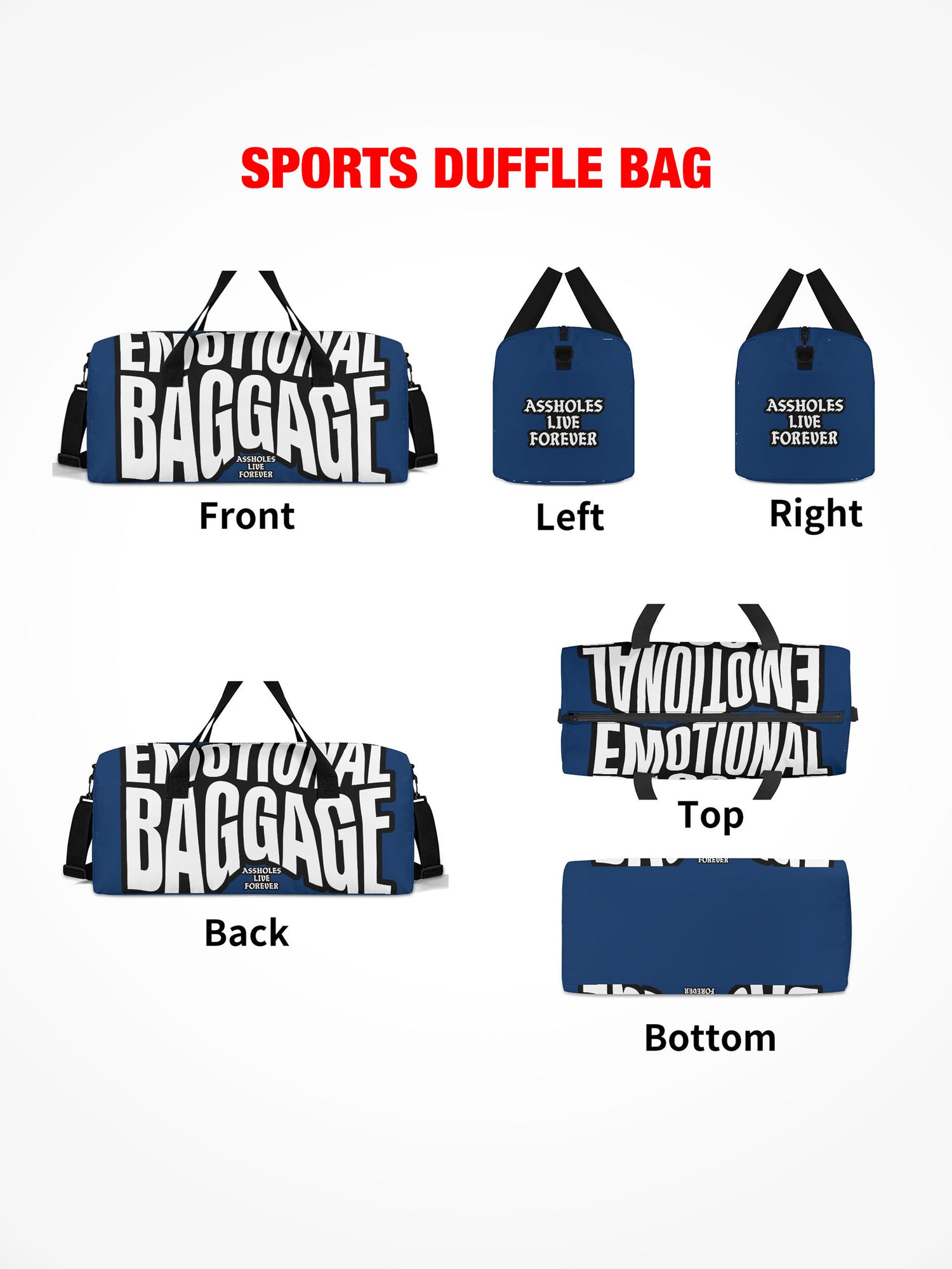 Sports Duffle Bag - Emotional Baggage Warped - Navy & White