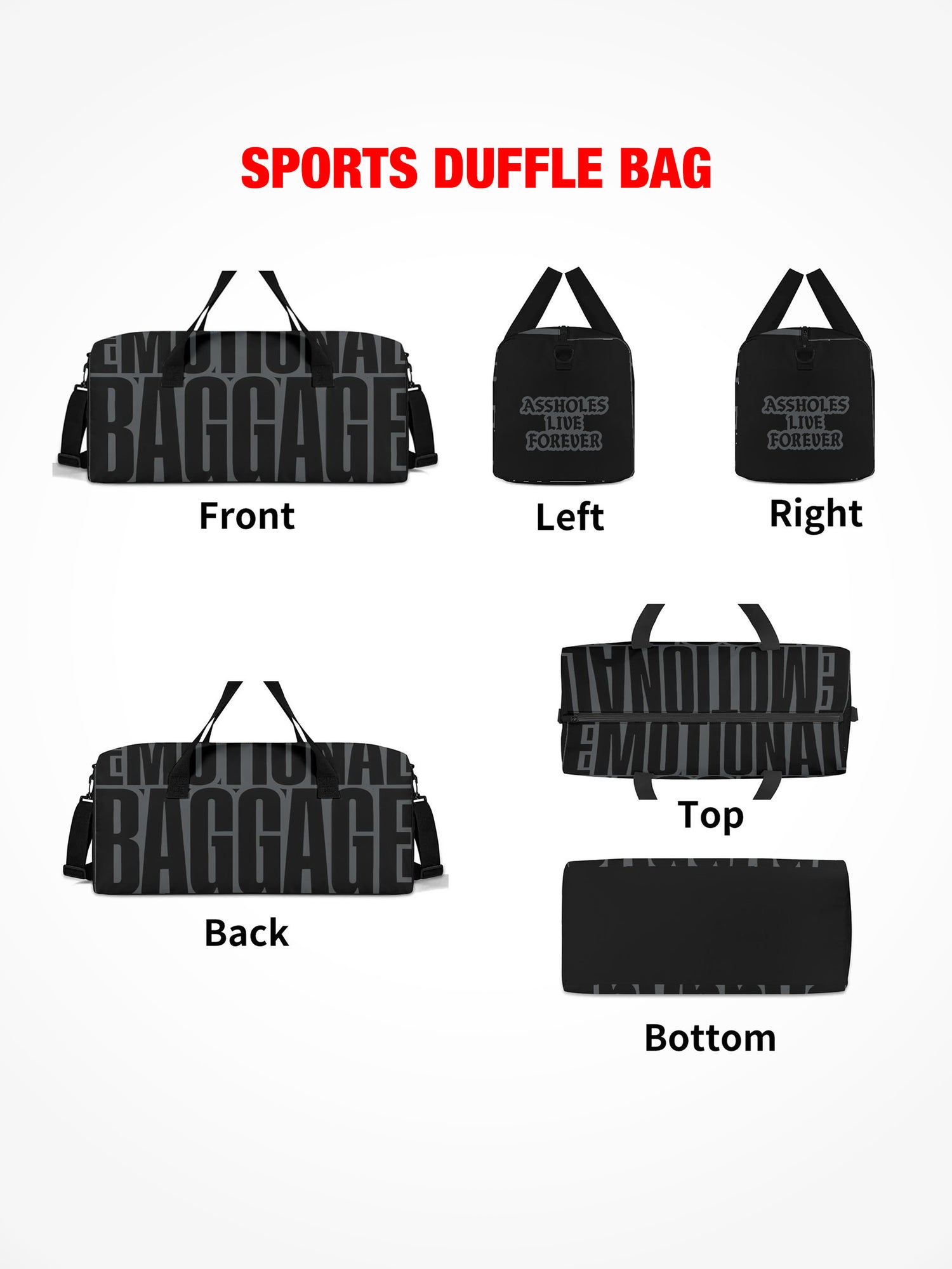 Sports Duffle Bag - Emotional Baggage - Black & Gray