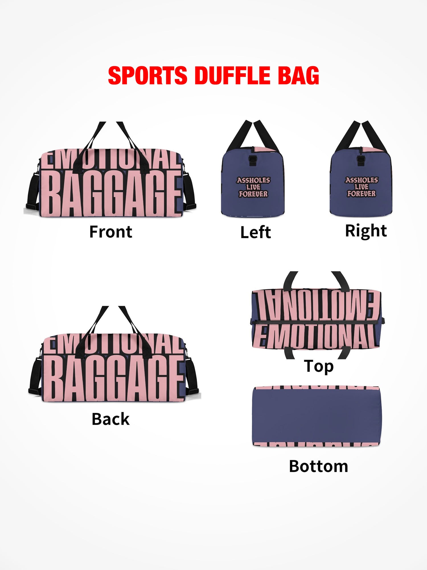 Sports Duffle Bag - Emotional Baggage - Black & Pink