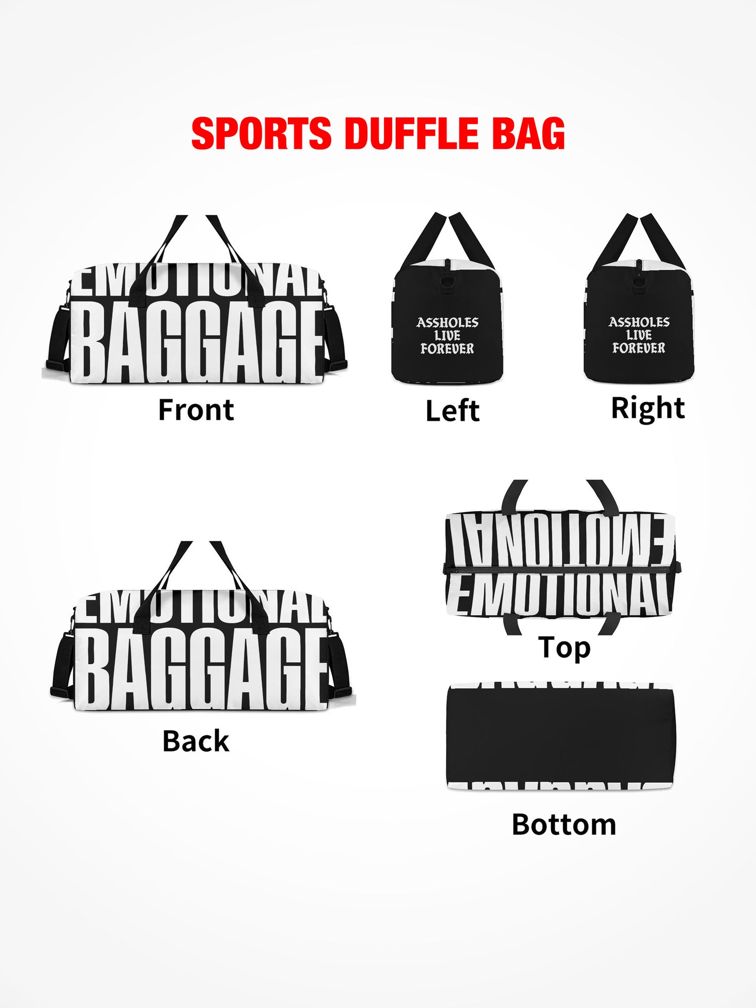 Sports Duffle Bag - Emotional Baggage - Black & White