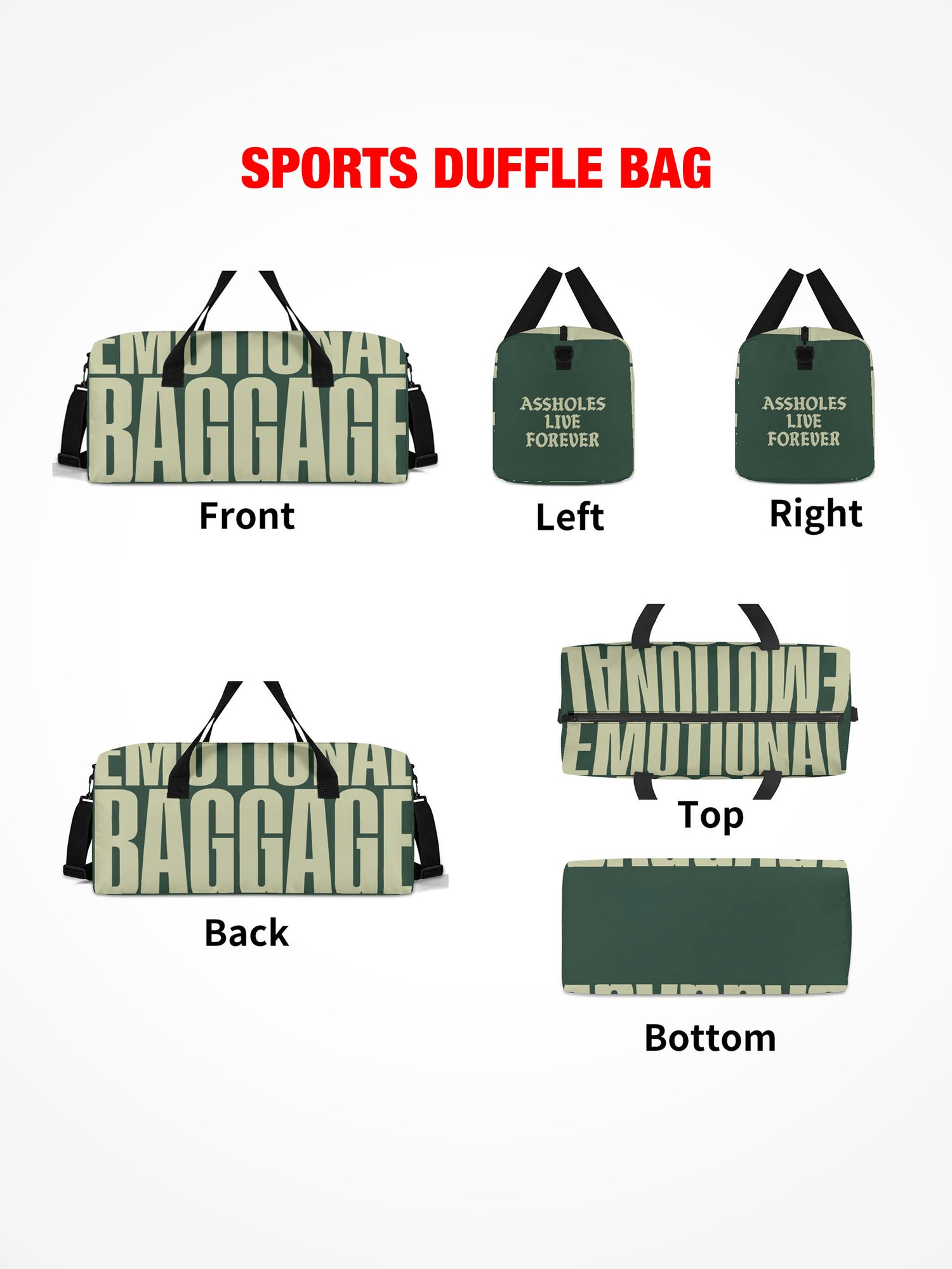 Sports Duffle Bag - Emotional Baggage - Olive & Army