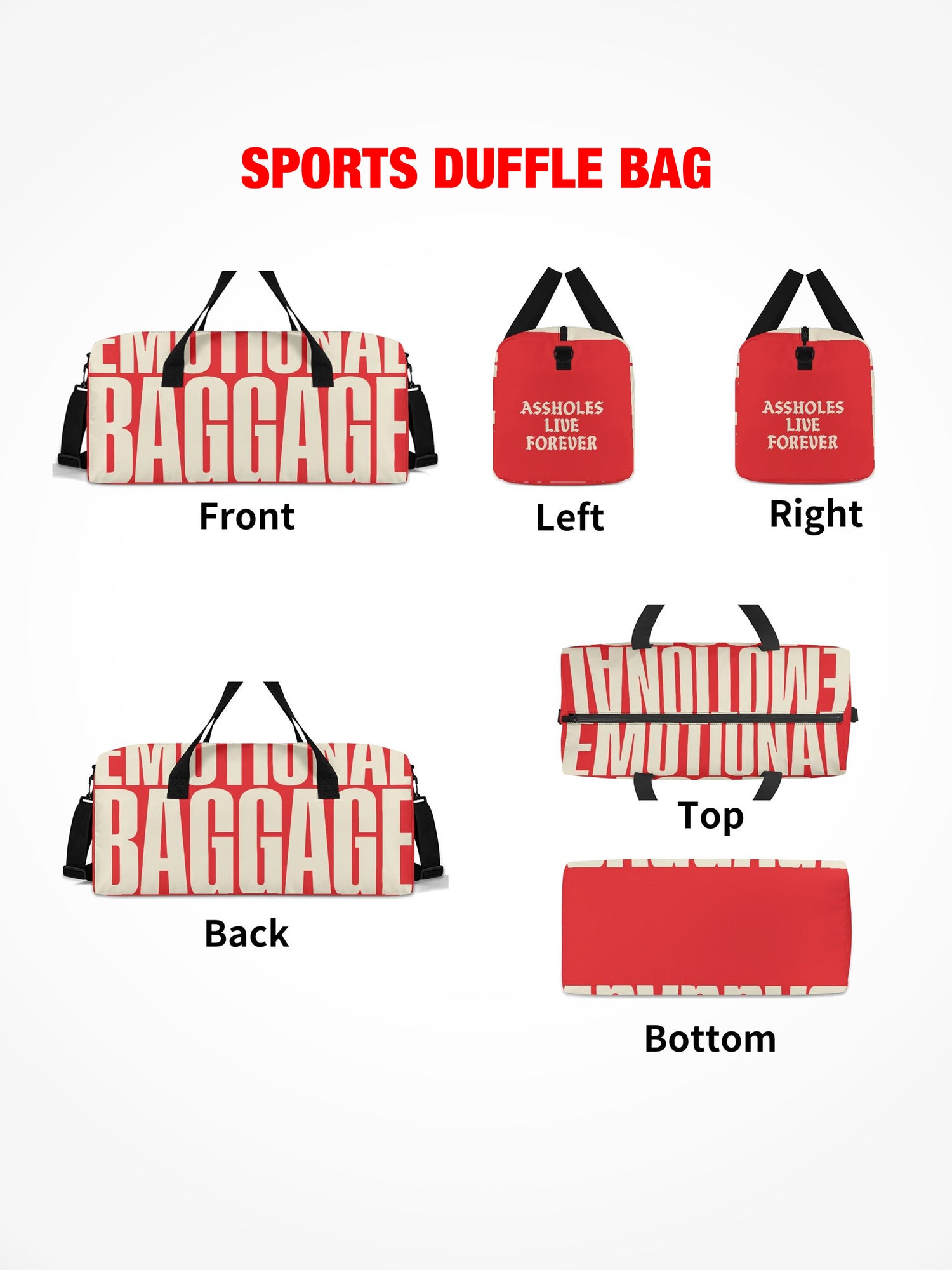 Sports Duffle Bag - Emotional Baggage - Red & Tan