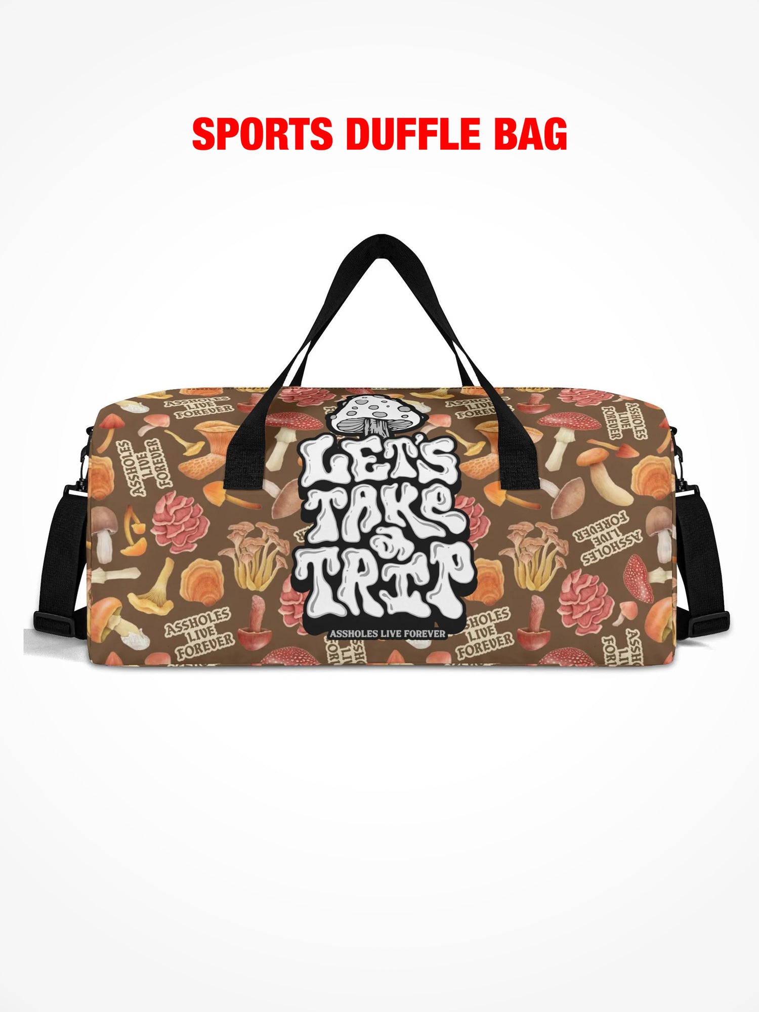 Sports Duffle Bag - Lets Take a Trip - Mushroom Collage
