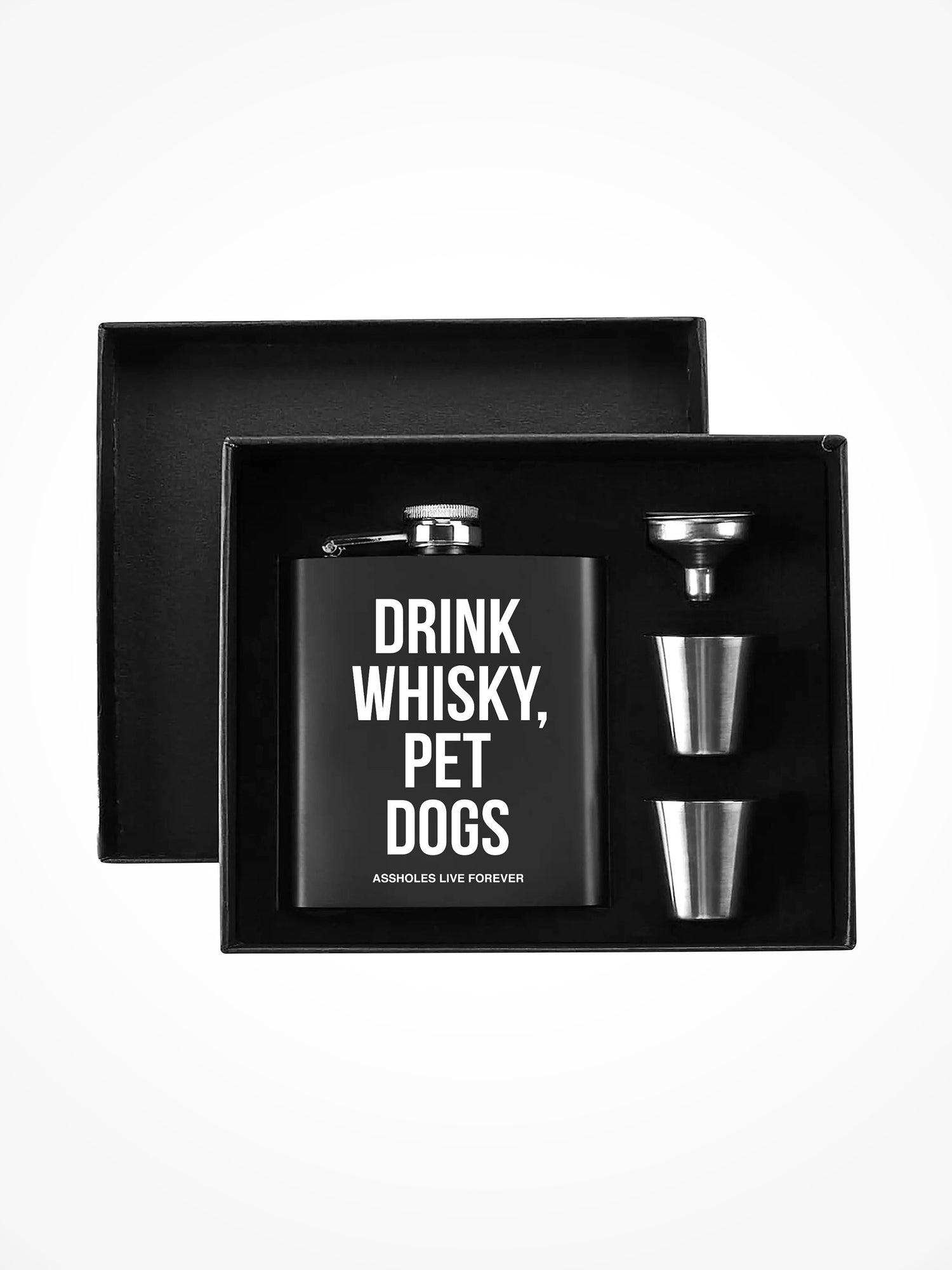 Flask Box Set - DRINK WHISKY PET DOGS