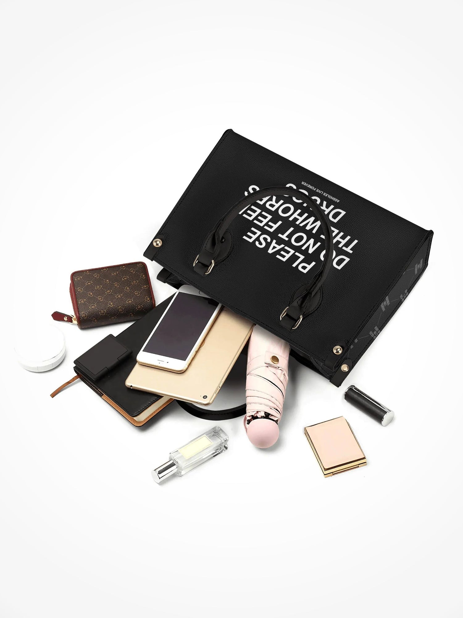 Handbag With Strap - WHORES DRUGS BLACK