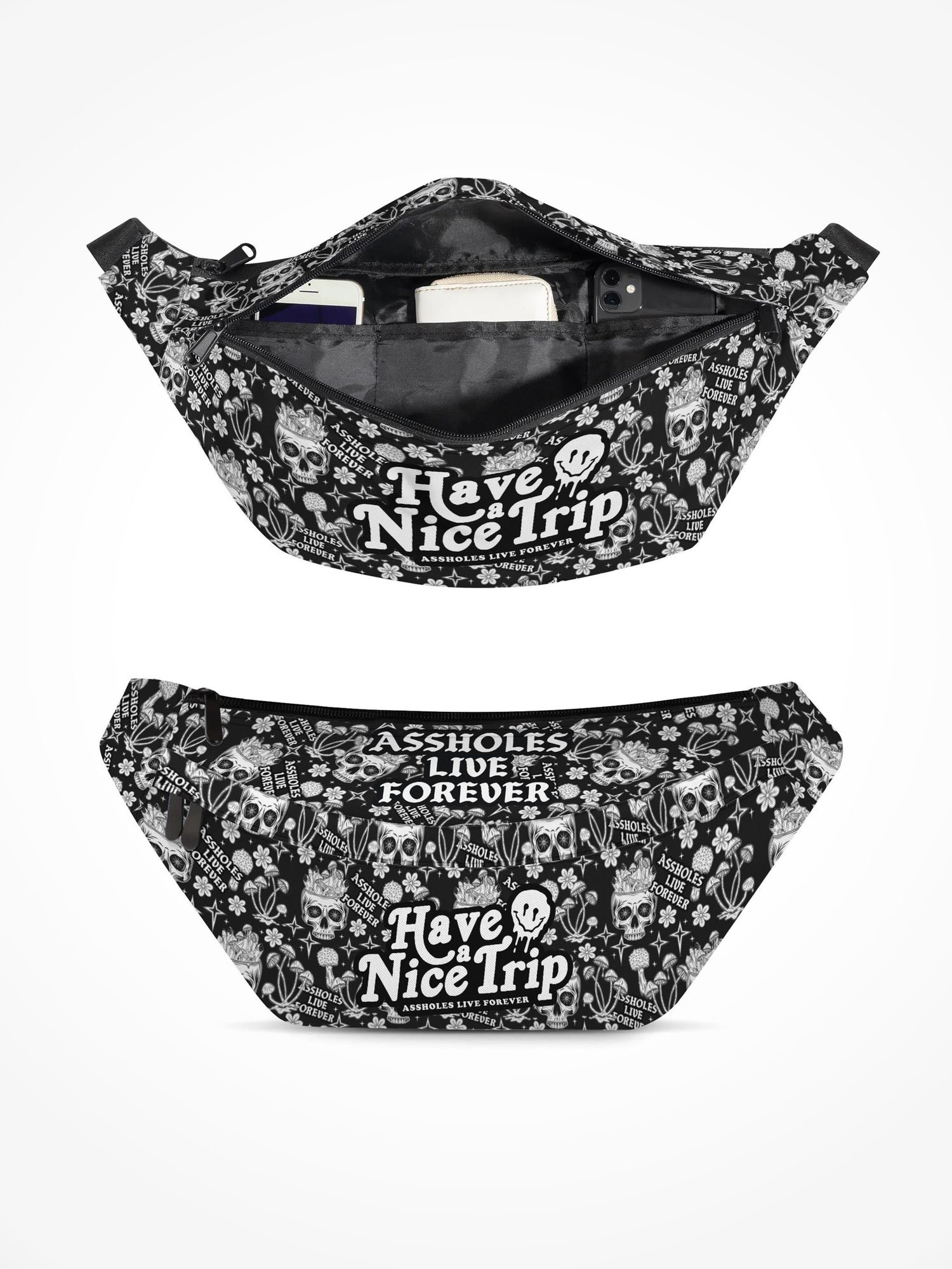 Large Fanny Pack - Skull Crystal Mushroom Have A Nice Trip