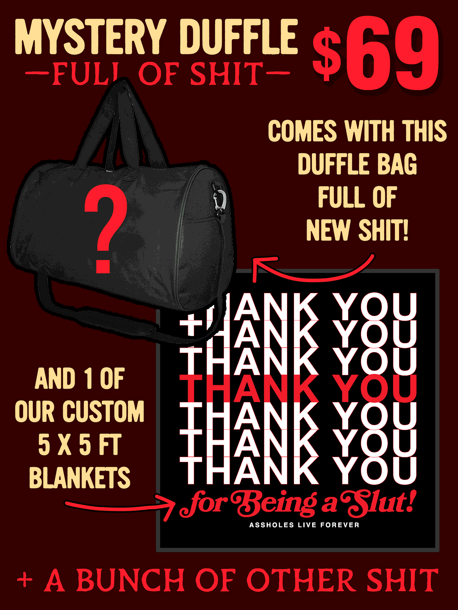Duffle Bag Full of Shit - $350 in Merch with Blanket