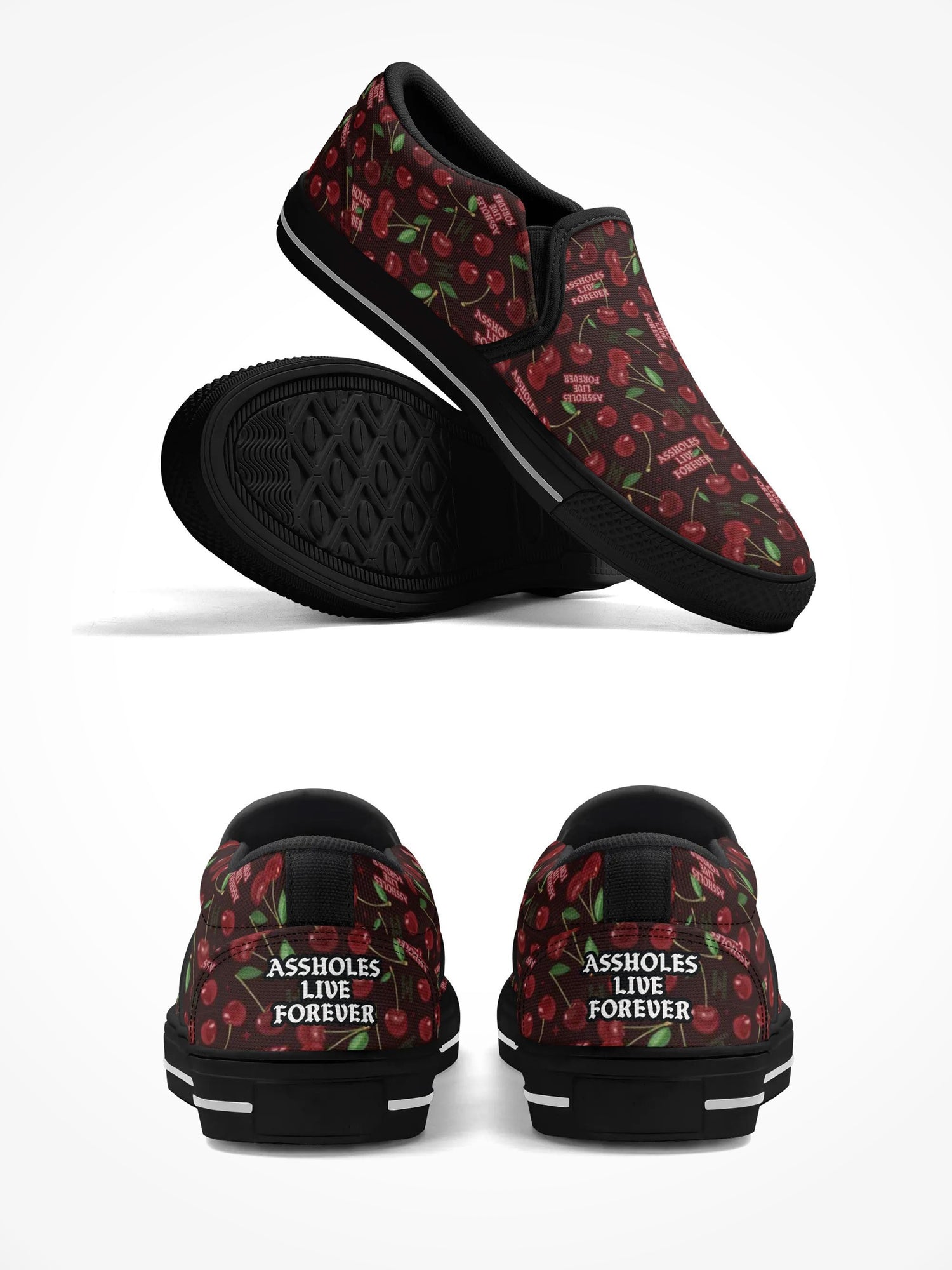 Mens Rubber Slip On Shoes - ALF Cherry Pattern Black Sole