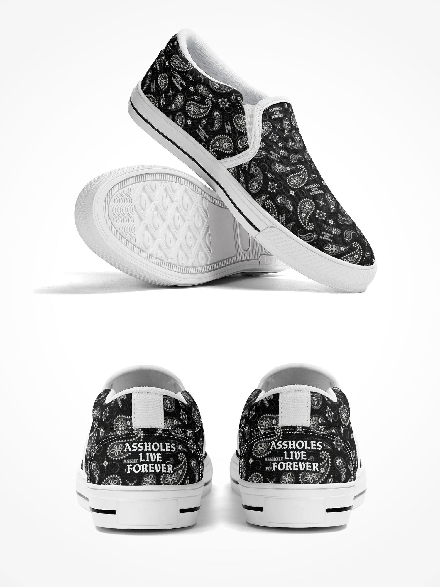 Mens Rubber Slip On Shoes - ALF Paisley Pattern White Sole
