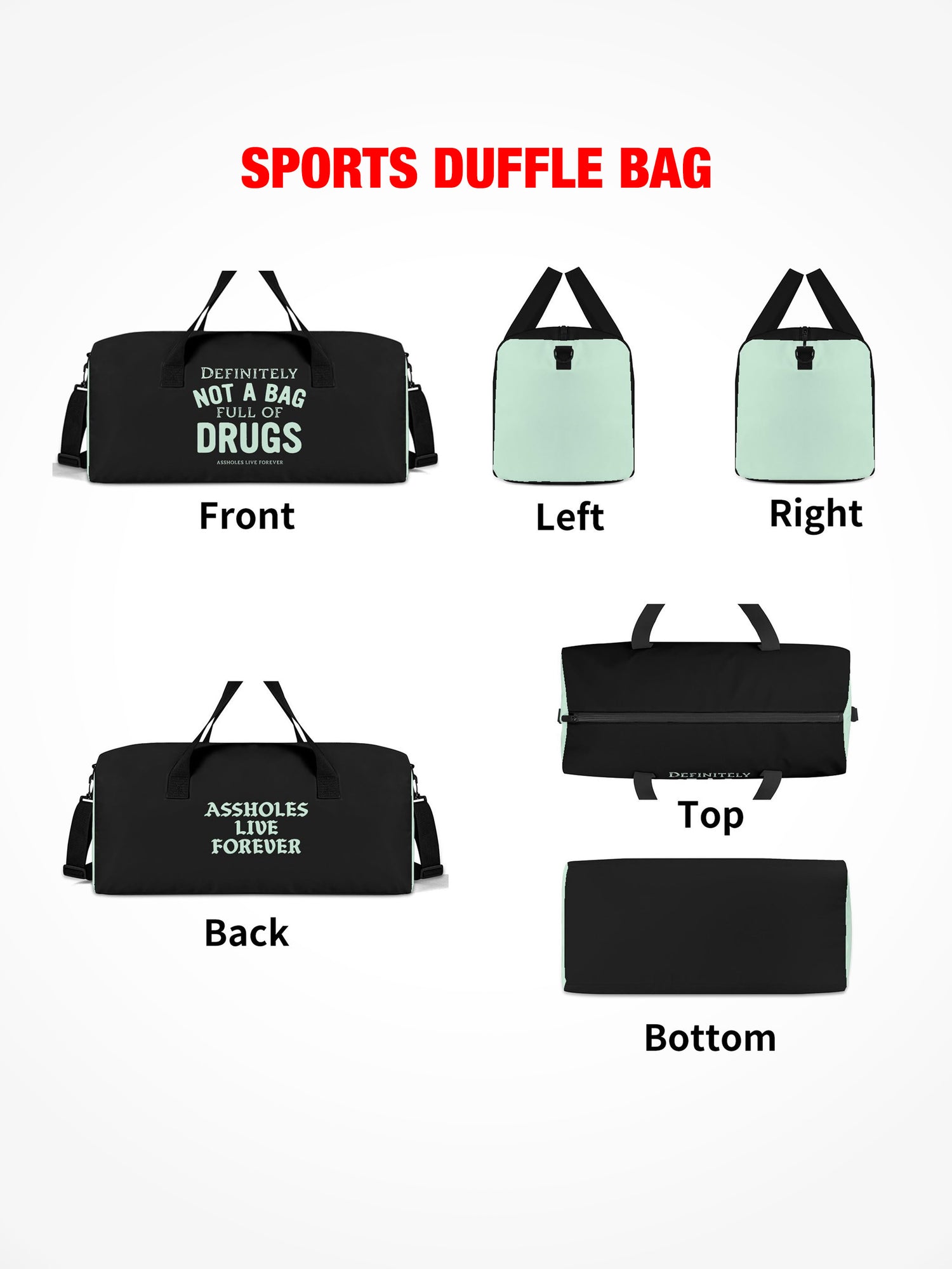 Sports Duffle - Definitely Not A Bag Full Of Drugs - Black/Teal