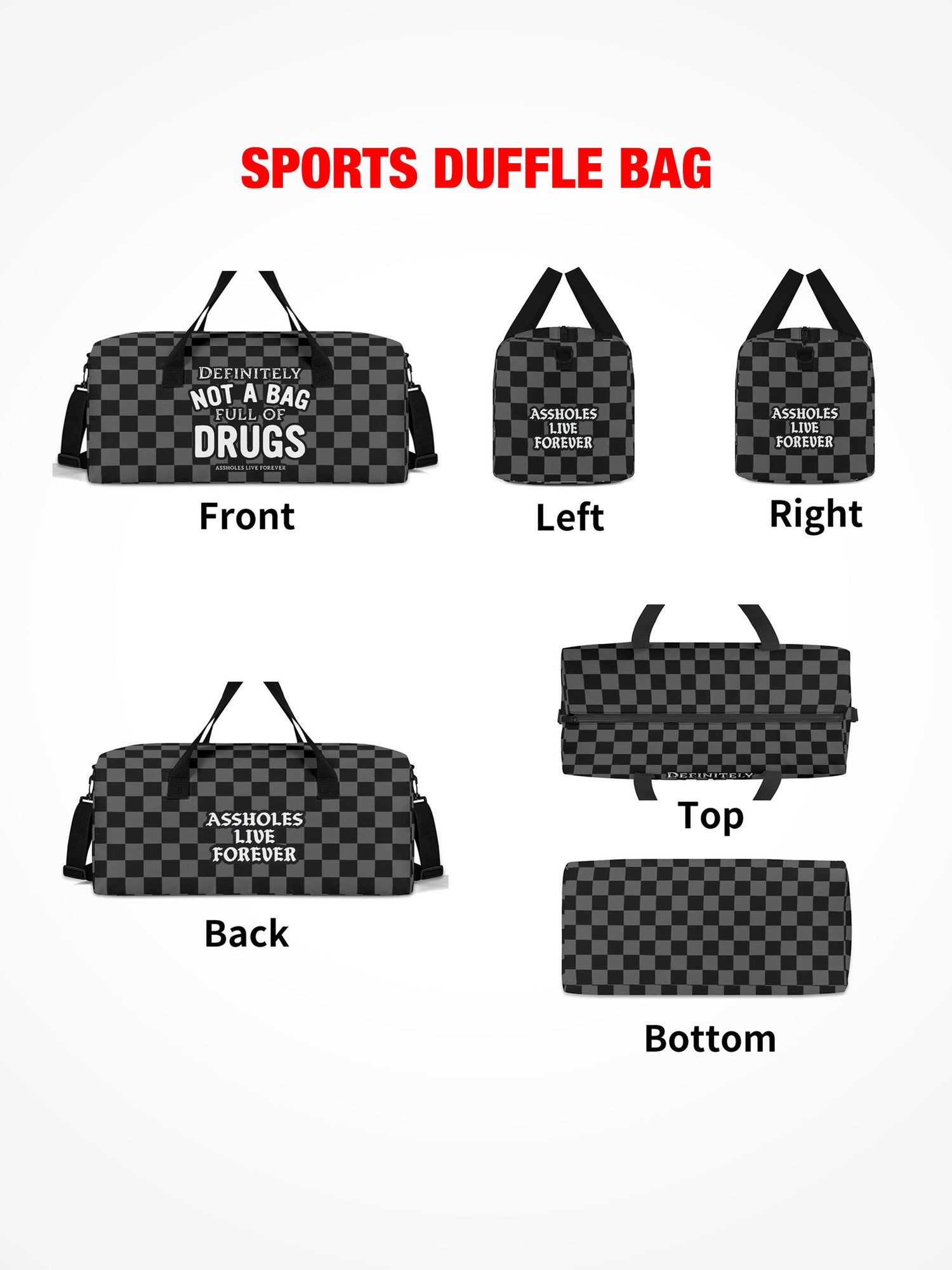 Sports Duffle - Definitely Not A Bag Full Of Drugs - Checkered