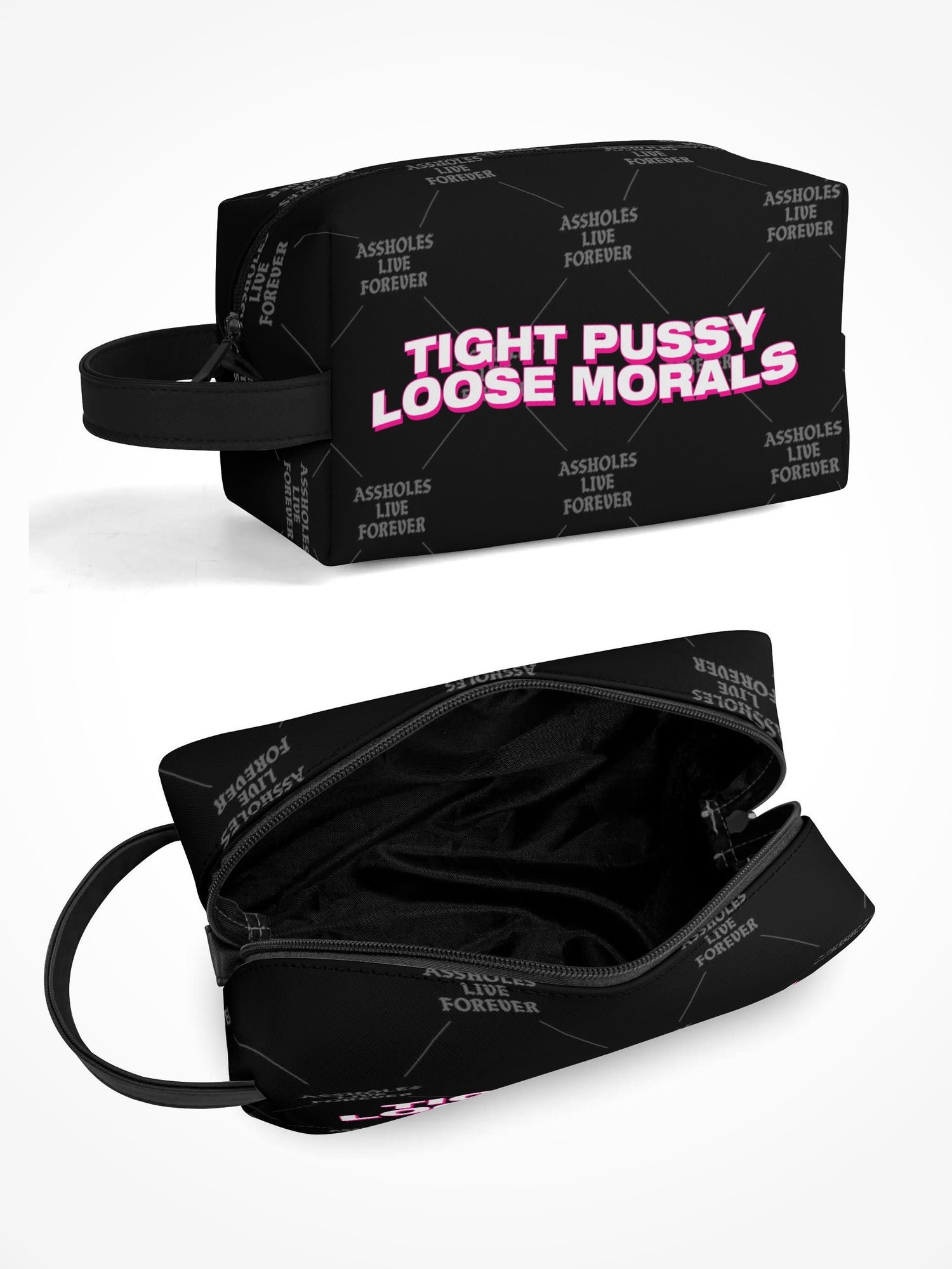 Toiletry Bag - TIGHT PUSSY LOOSE MORALS ALF TILE BLACK
